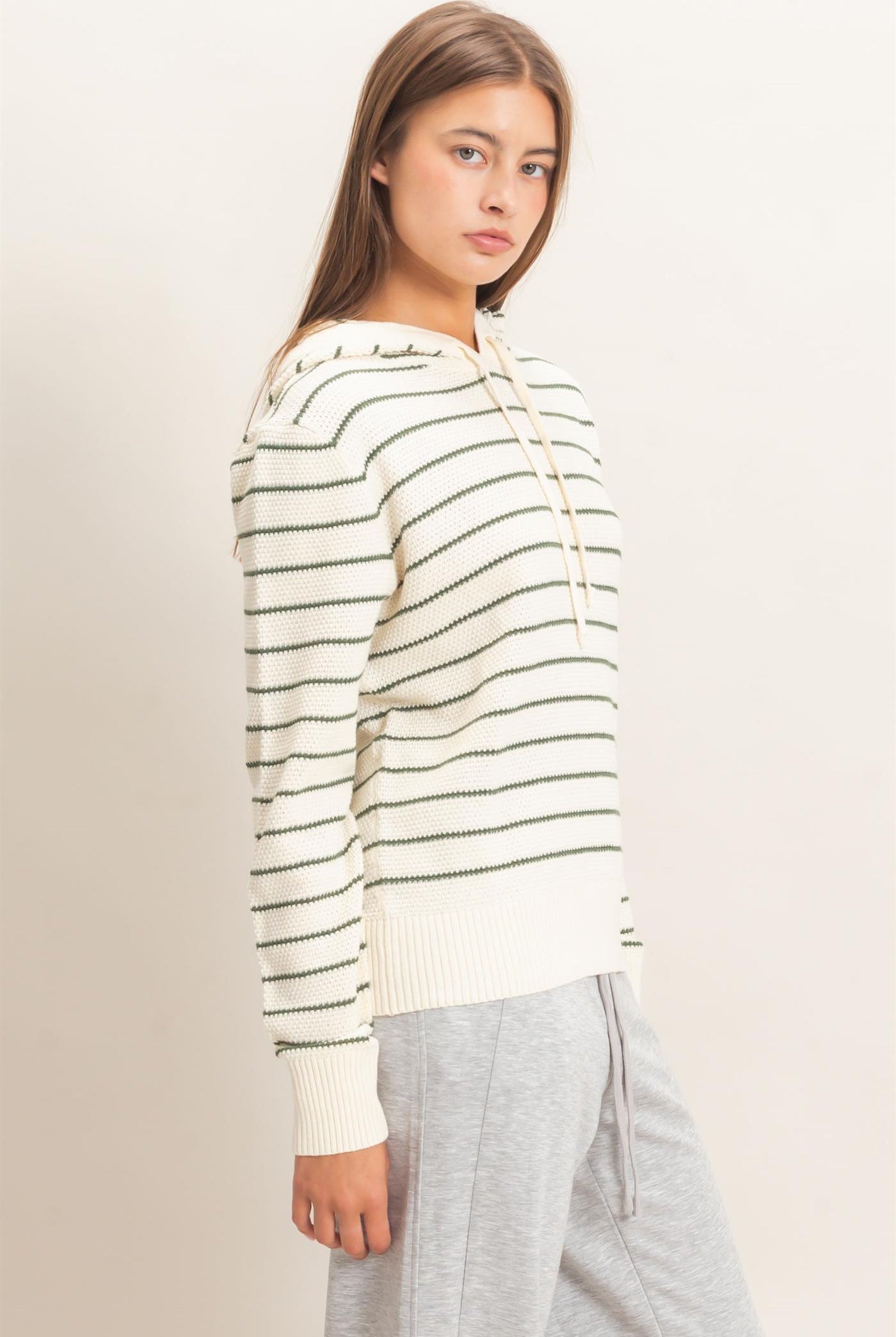 Wholesale Striped Hooded Sweater Hoodies DZ26C972 DARK GREEN DOUBLE ZERO