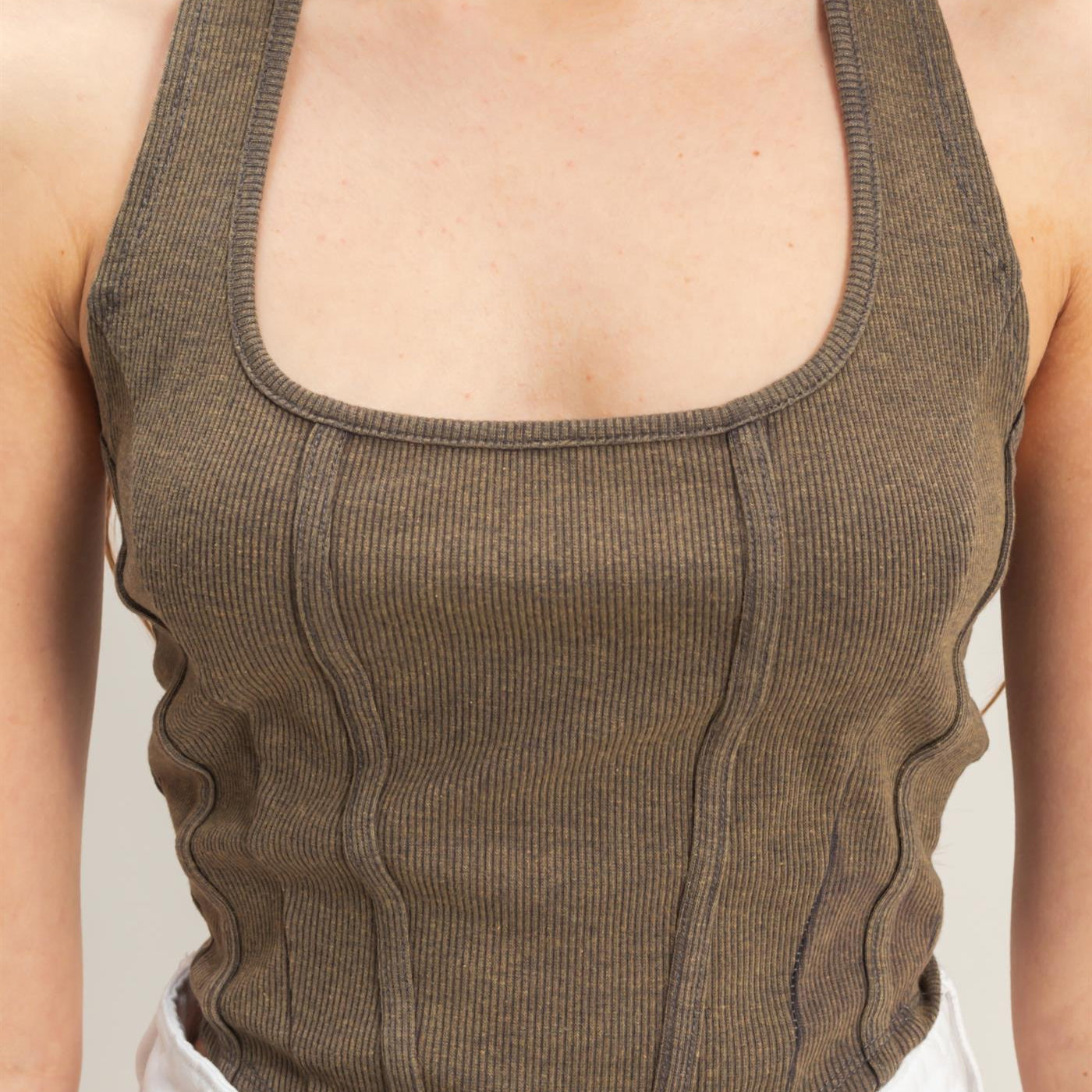 Wholesale Mineral Wash Halter Neck Everyday Top Clothing Tops HF25A060 CHARCOAL HYFVE