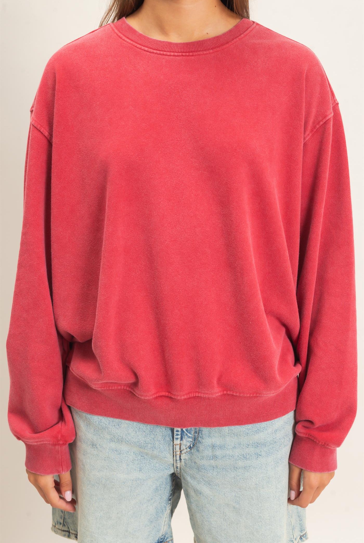 Wholesale Mineral Wash Crew Neck Sweatshirt Sweatshirts DZ26E990 DARK RED DOUBLE ZERO