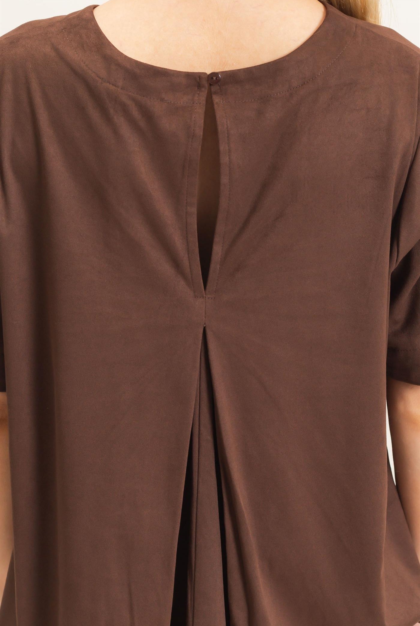 Wholesale Suede Boat Neck Top Clothing Tops HF26E351 CHESTNUT HYFVE