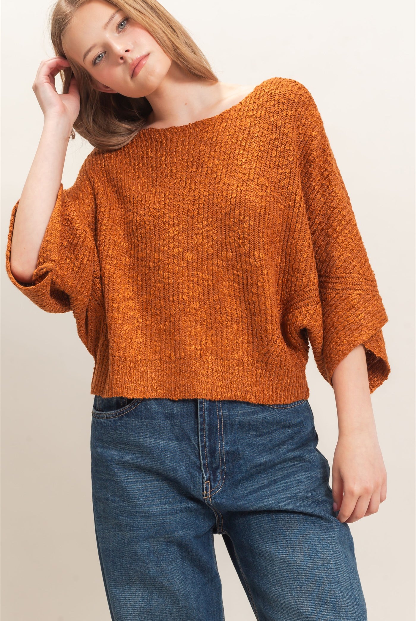 Wholesale Ribbed Boat Neck Sweater Sweaters HF26F201 BROWN HYFVE