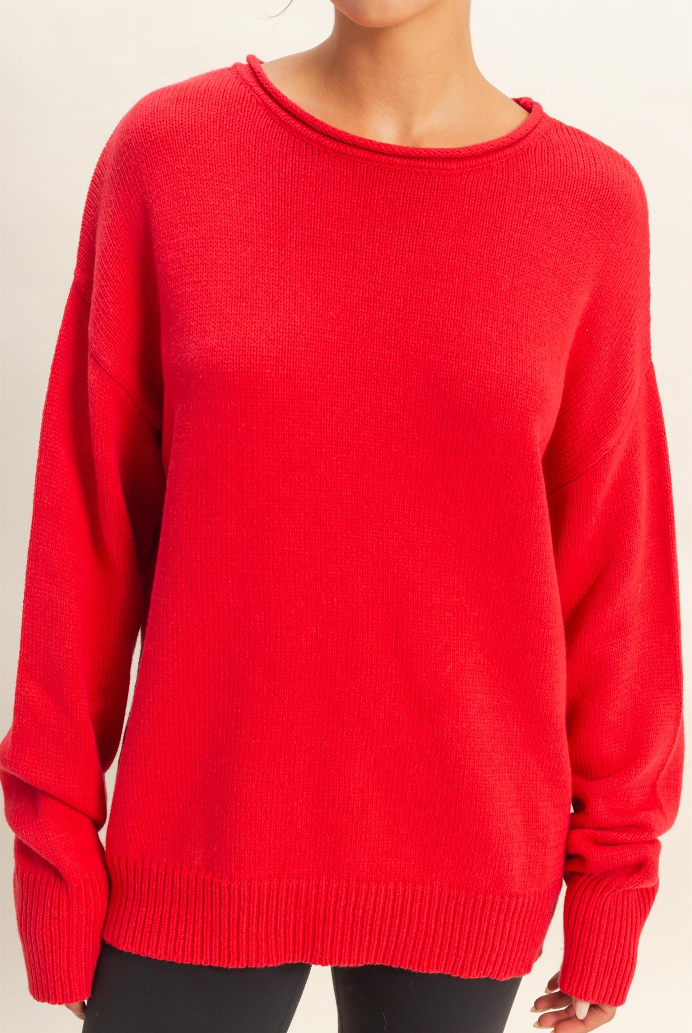 Wholesale Oversized Rolll Neck Knit Sweater Sweaters DZ25E908 RED DOUBLE ZERO