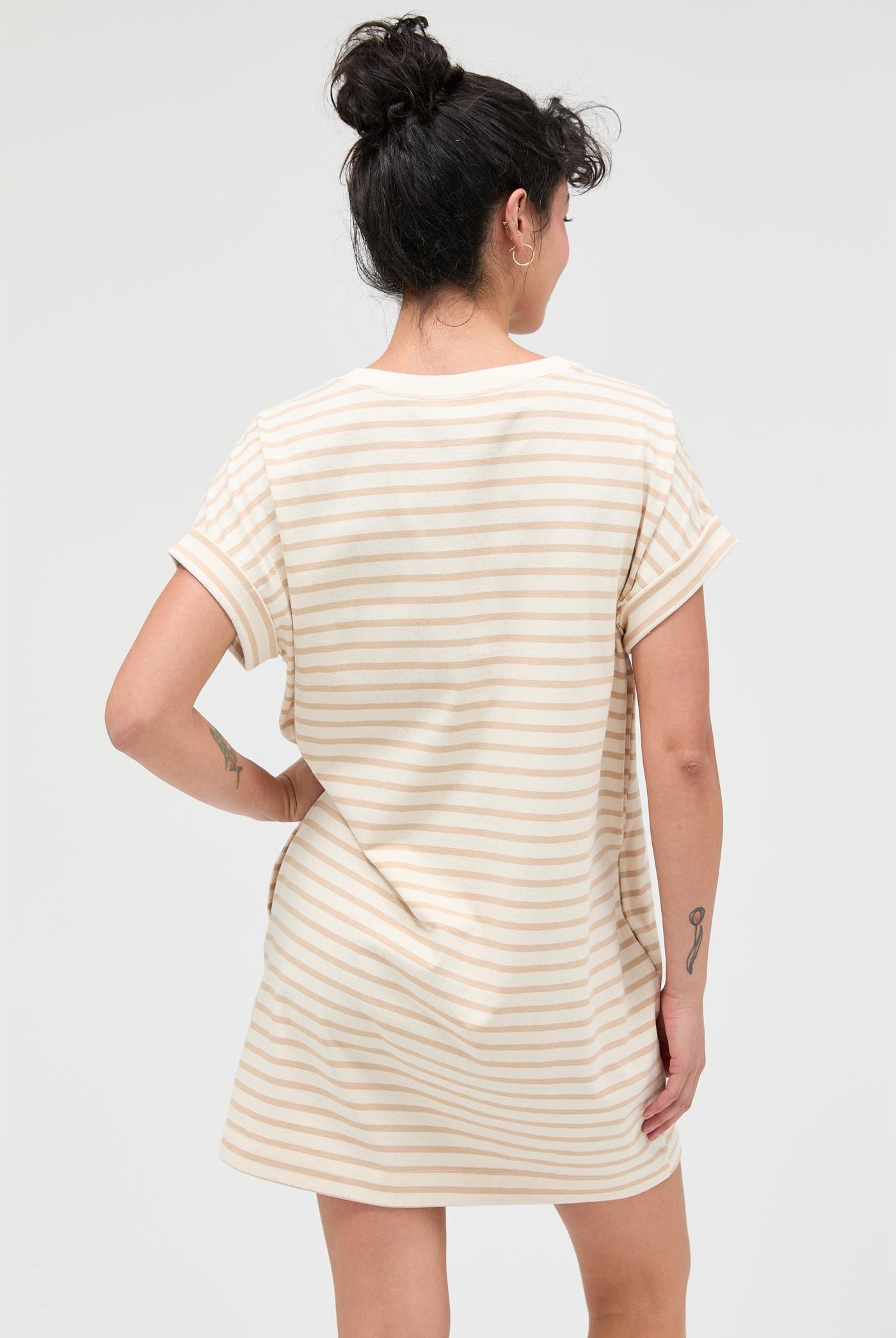 Wholesale Striped T-Shirt Mini Dress Dresses DZ26C067 TAUPE DOUBLE ZERO