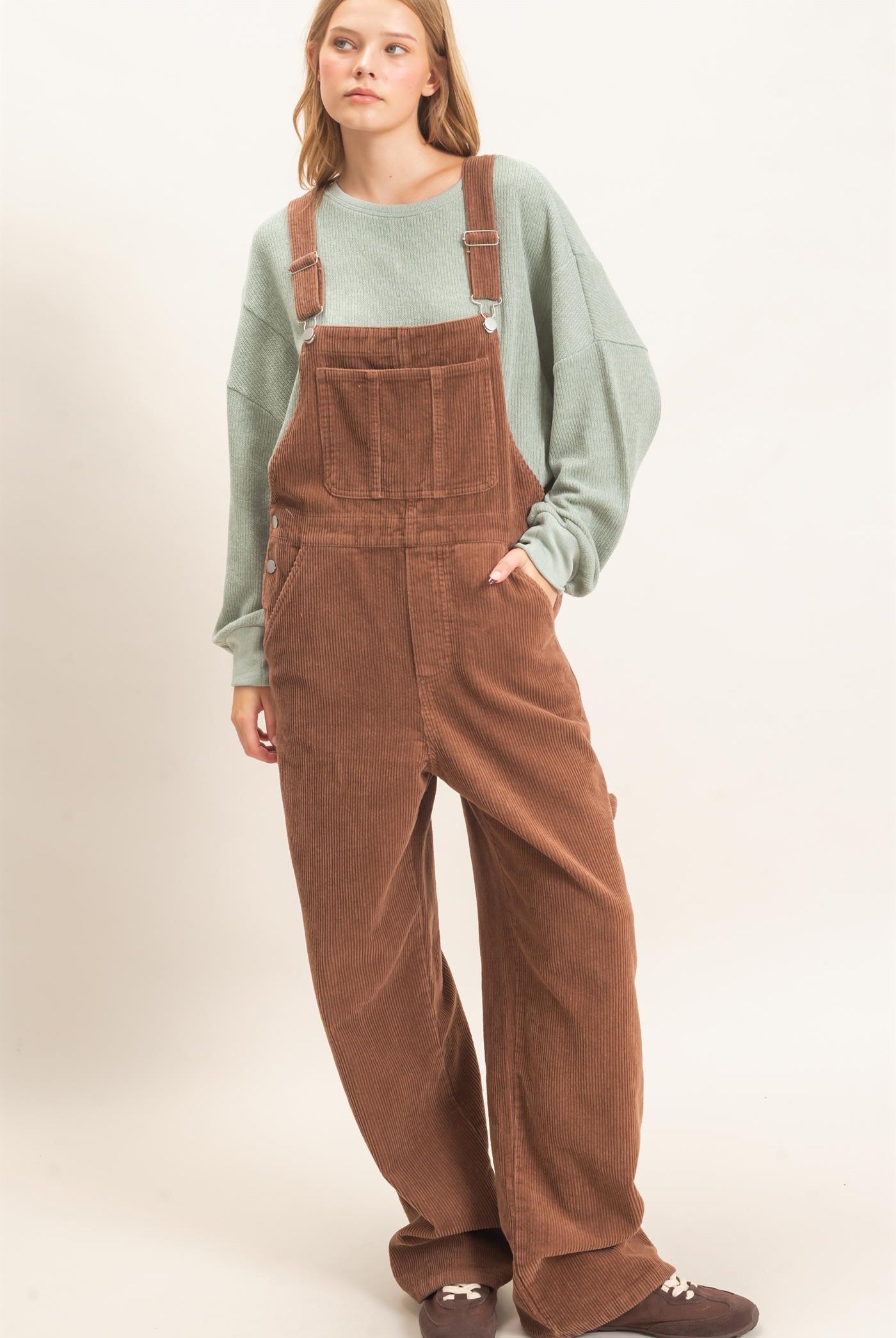 Wholesale Mineral Wash Corduroy Overalls Clothing HF26F210-D BROWN HYFVE