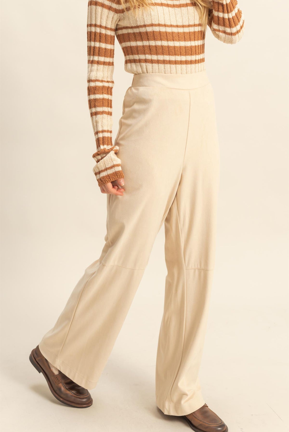 Wholesale Suede Wide-Leg Pants With Tailored Fit Pants HF26A592 SAND HYFVE