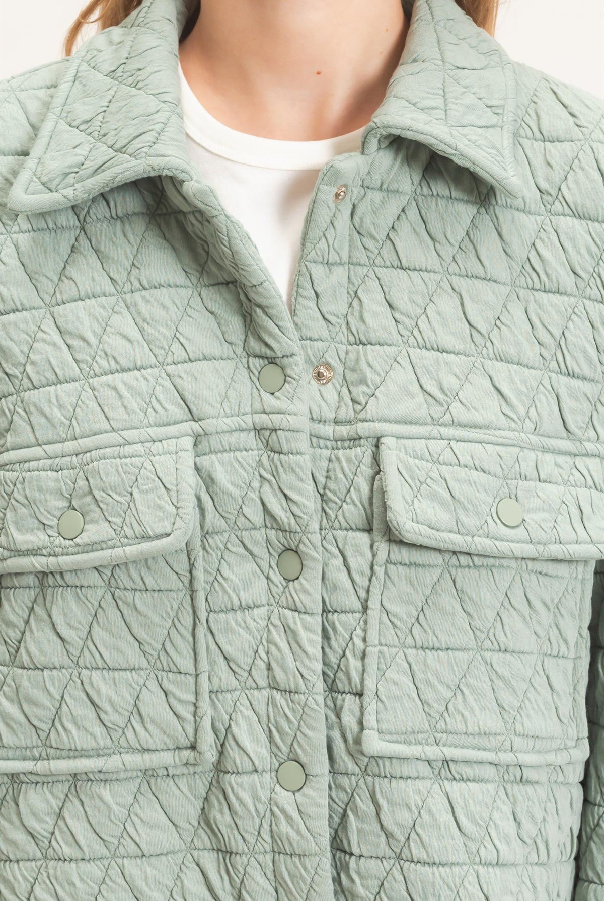 Wholesale Triangle Quilted Button-Up Jacket Coats & Jackets HF26F145 DUSTY SAGE DOUBLE ZERO