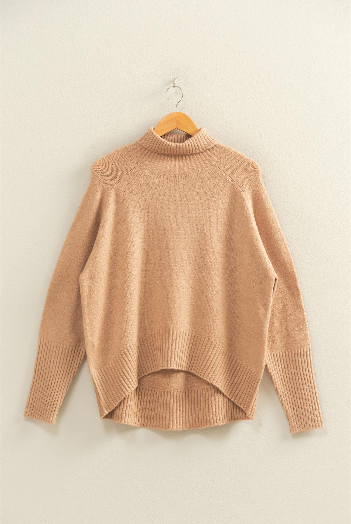 Wholesale Oversized High Low Turtleneck Sweater Sweaters DZ25C943 DARK TAUPE DOUBLE ZERO