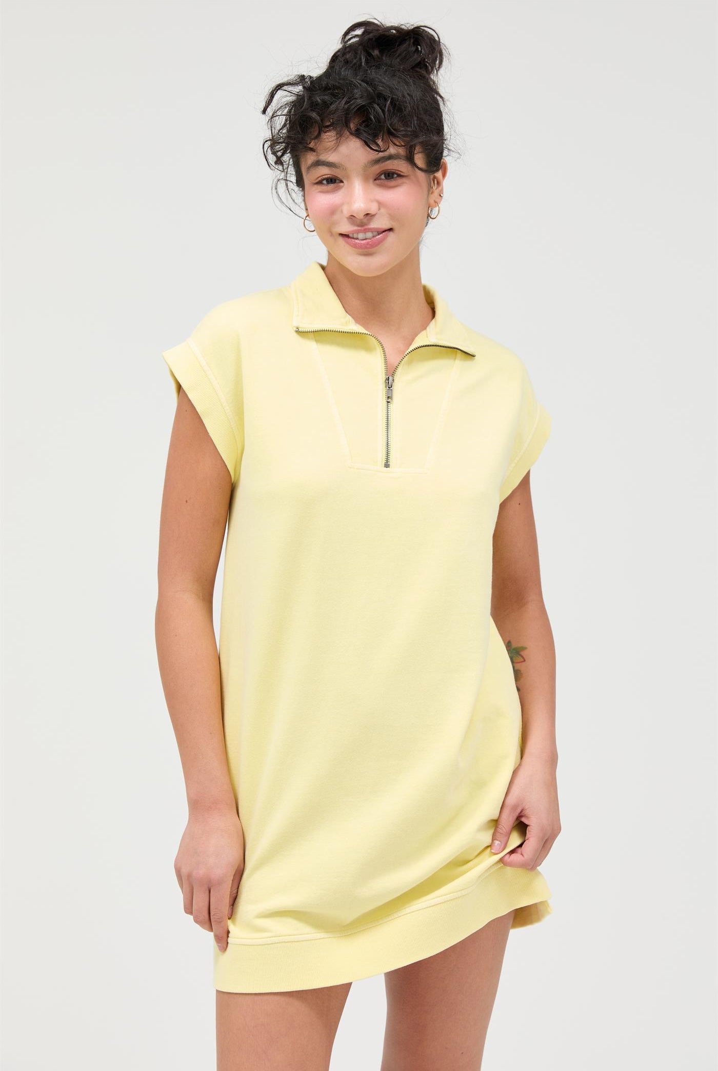 Wholesale Half Zip Up Mock Neck Mini Dress Dresses DZ26A030 PALE YELLOW DOUBLE ZERO