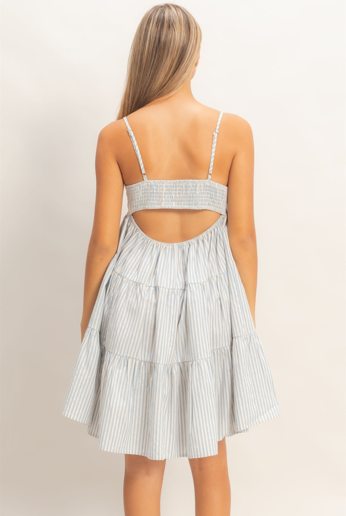 Wholesale Striped Sleeveless A-Line Dress Dresses HF26A247 SKY BLUE HYFVE