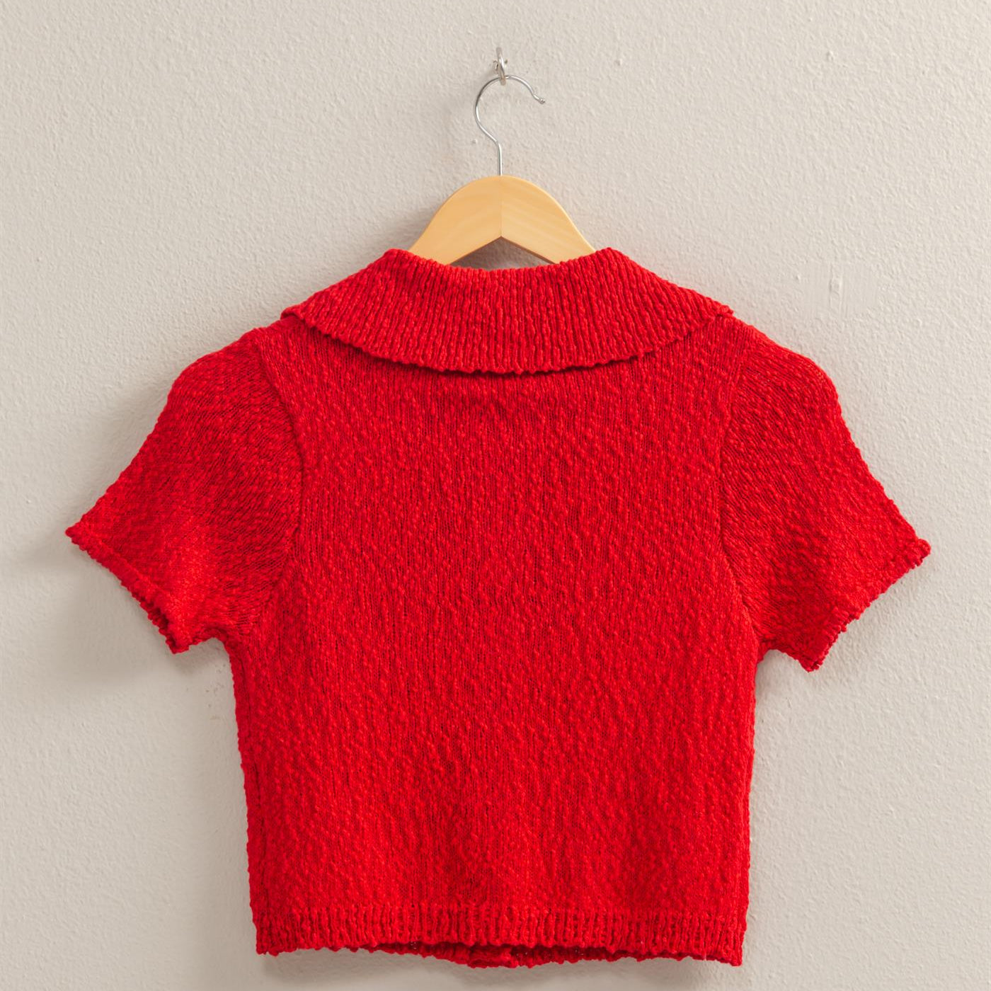 Wholesale Everyday Button-Front Crop Sweater Top Clothing Tops DZ25C171 RED DOUBLE ZERO