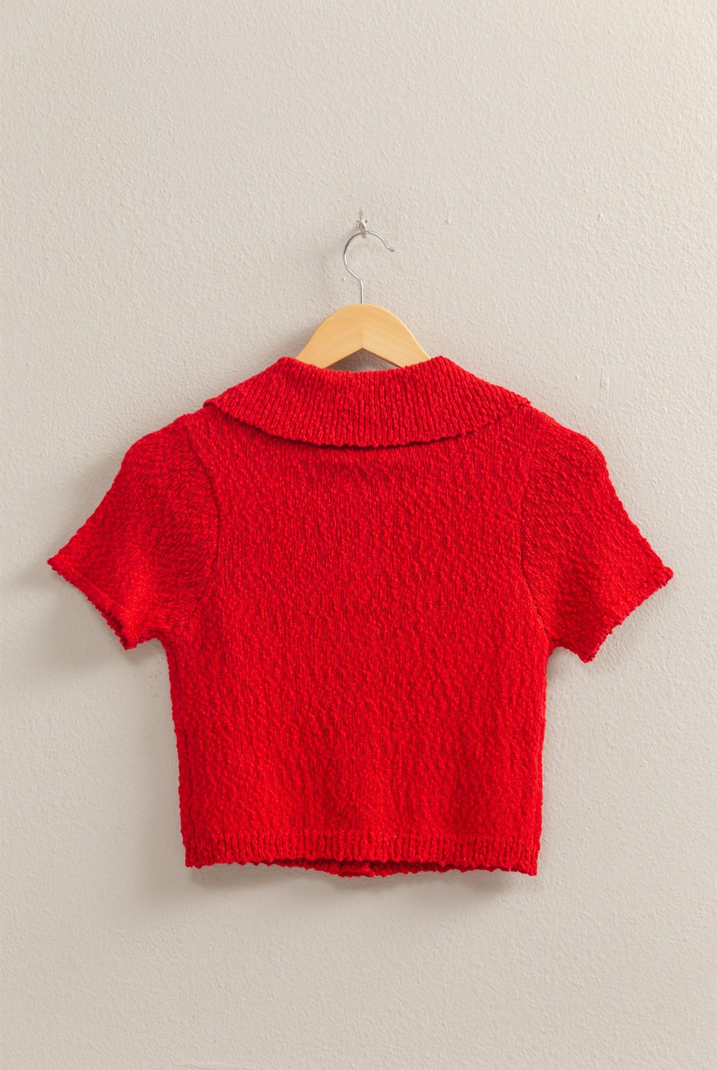Wholesale Everyday Button-Front Crop Sweater Top Clothing Tops DZ25C171 RED DOUBLE ZERO