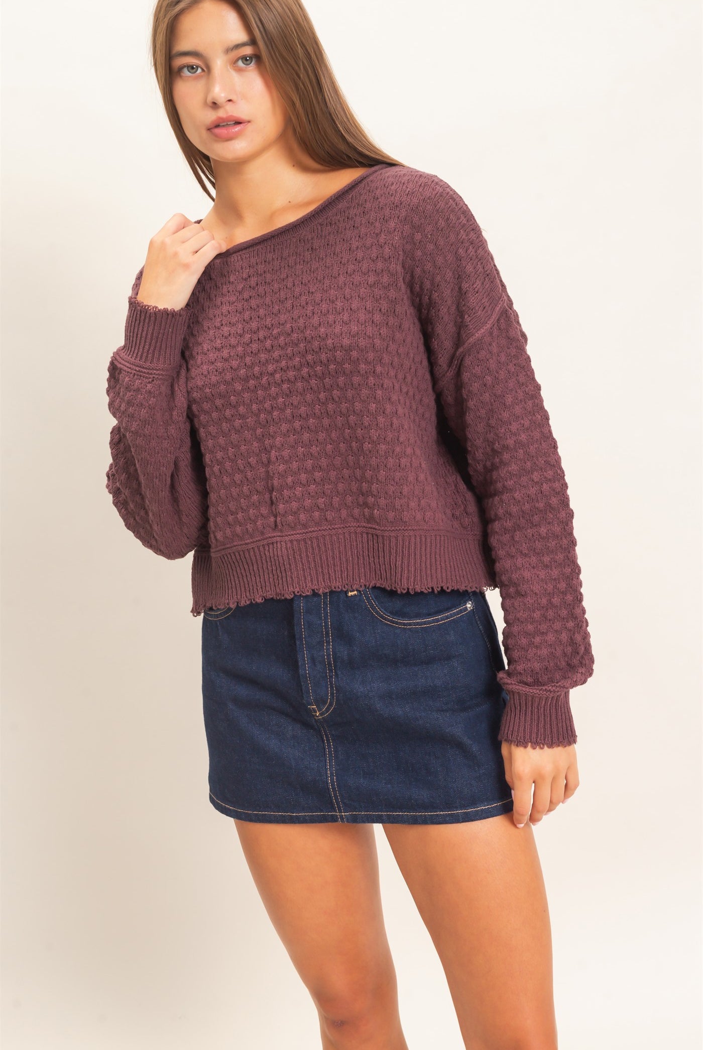 Wholesale Textured Boat Neck Sweater Sweaters DZ26E880 COCOA DOUBLE ZERO