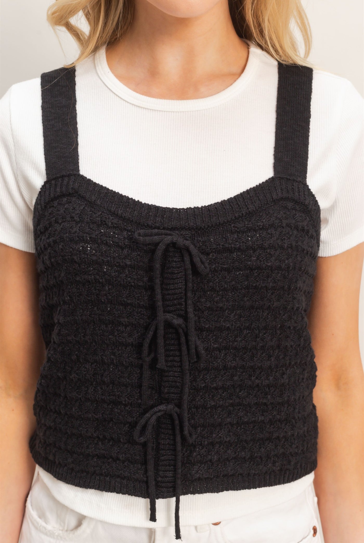 Wholesale Textured Knit Tank Clothing Tops HF26C002 BLACK HYFVE