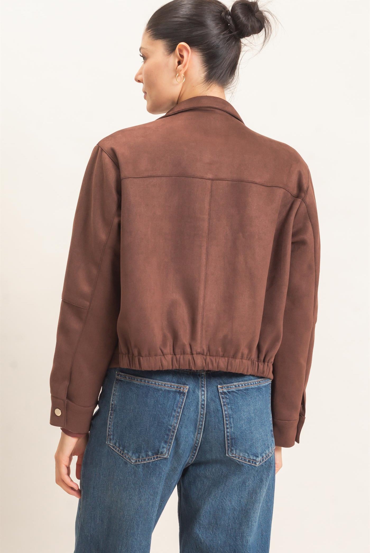 Wholesale Collar Suede Snap Jacket Coats & Jackets HF26E373 CHESTNUT HYFVE