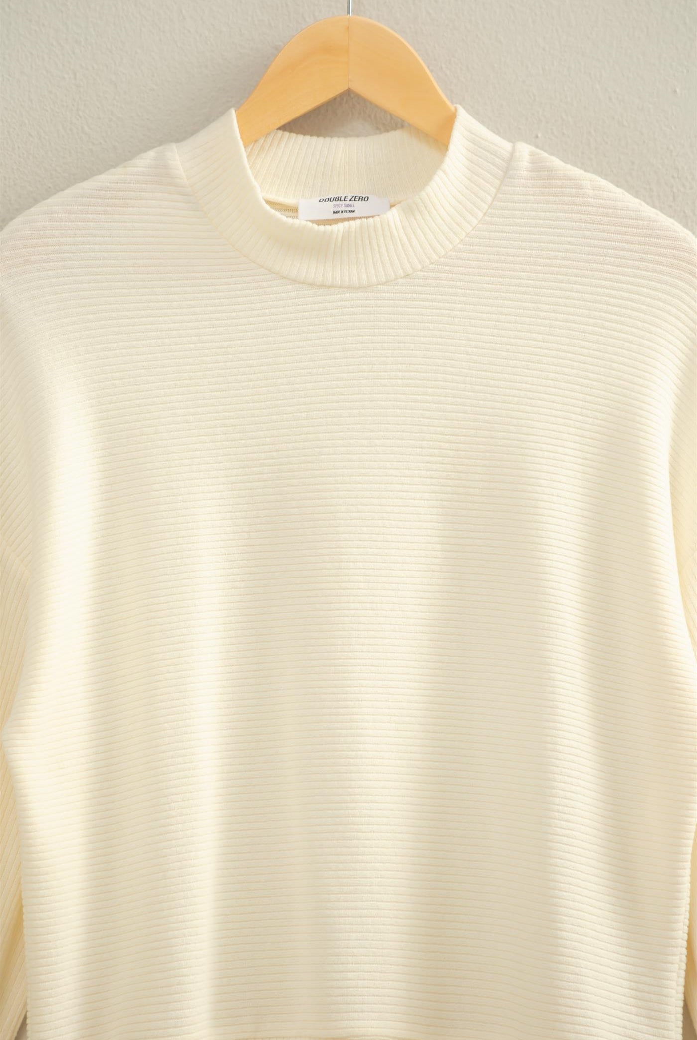 Wholesale Ribbed Balloon Sleeve Top Clothing Tops DZ24A099 CREAM DOUBLE ZERO