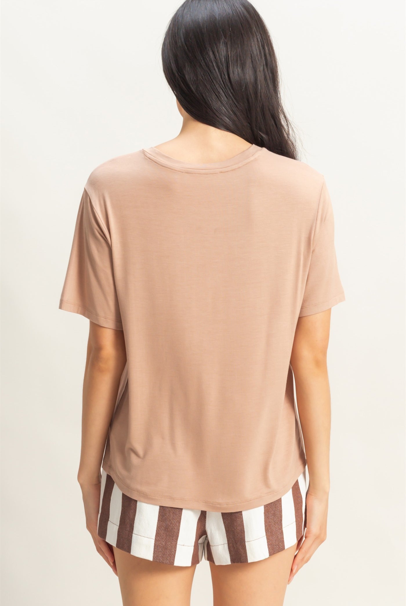 Wholesale Basic Oversized Pocket Tee Clothing Tops DZ25E309 DARK TAUPE DOUBLE ZERO