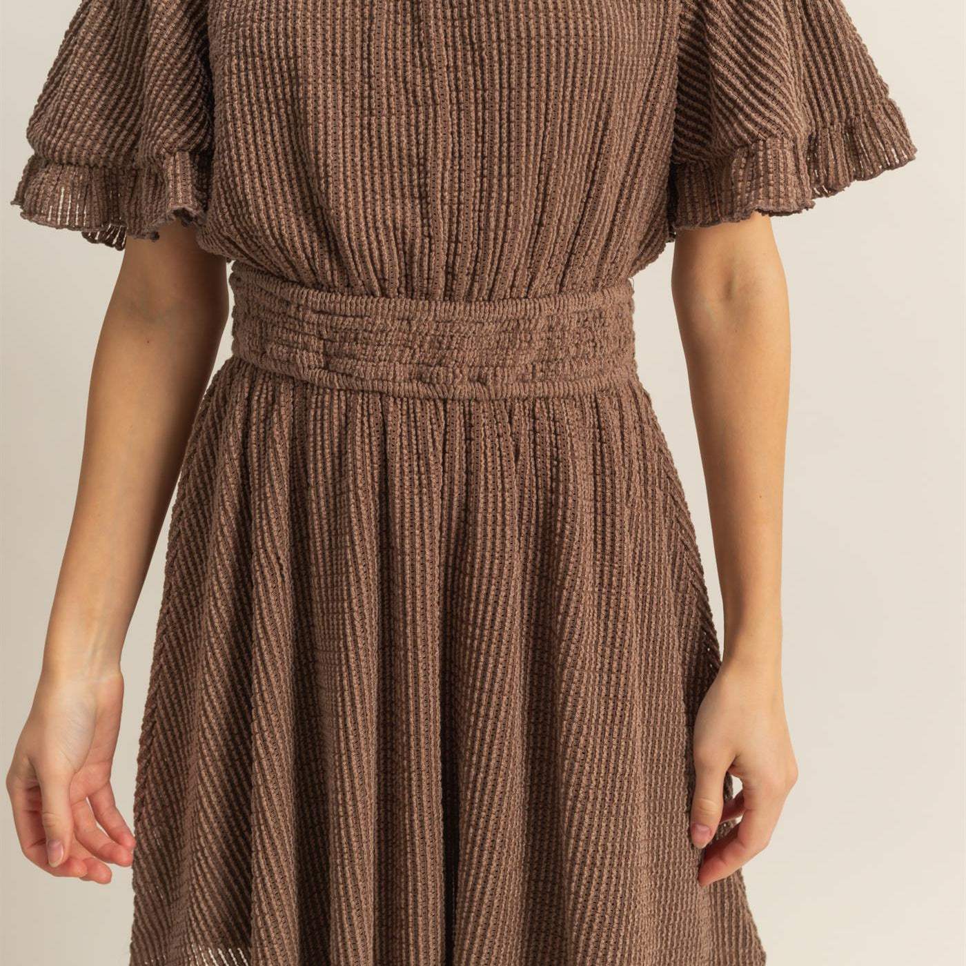 Wholesale Crochet Off-The-Shoulder Mini Dress Dresses HF25E125 BROWN HYFVE