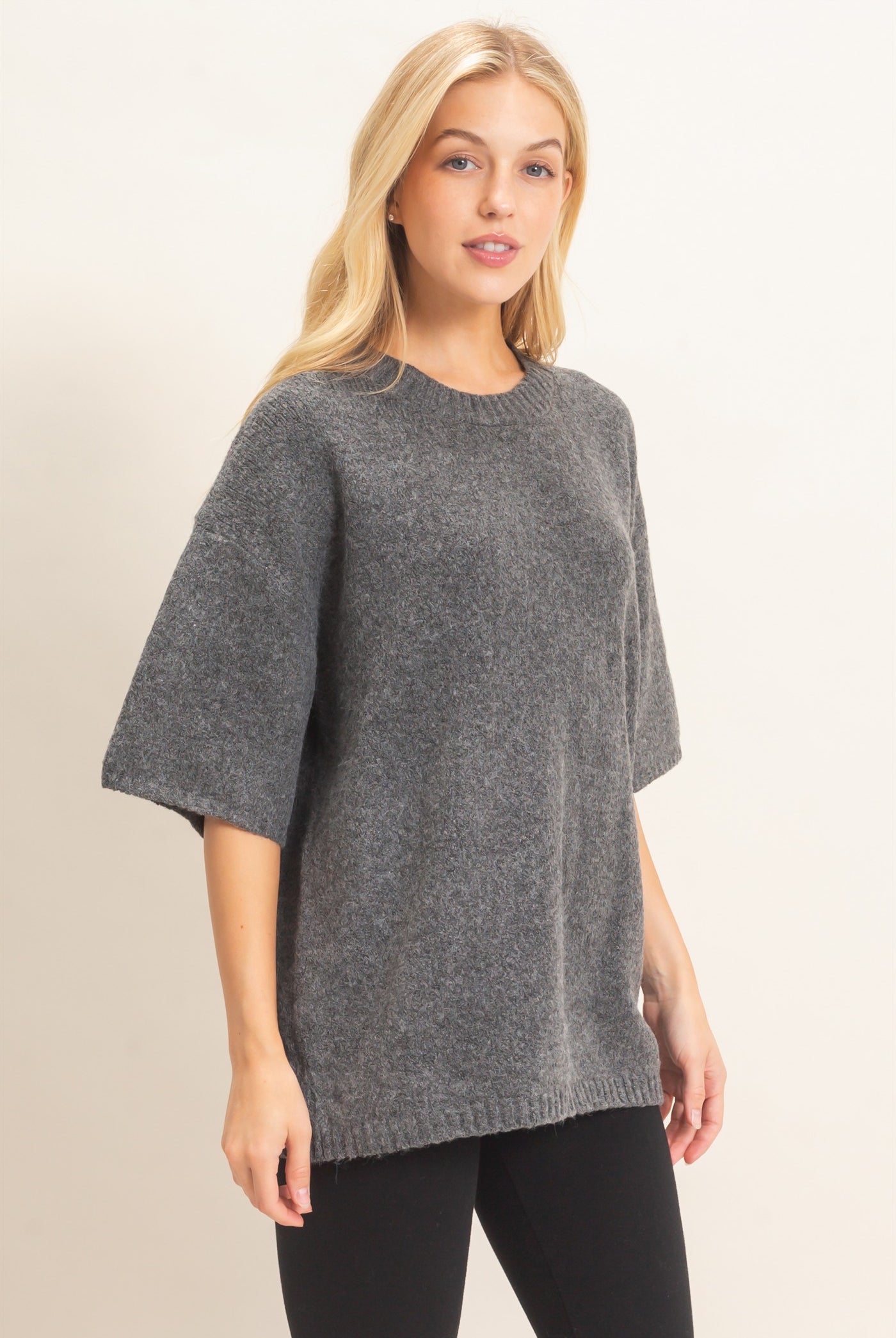 Wholesale Oversized Drop Shoulder Sweater Sweaters HF26E143 CHARCOAL HYFVE