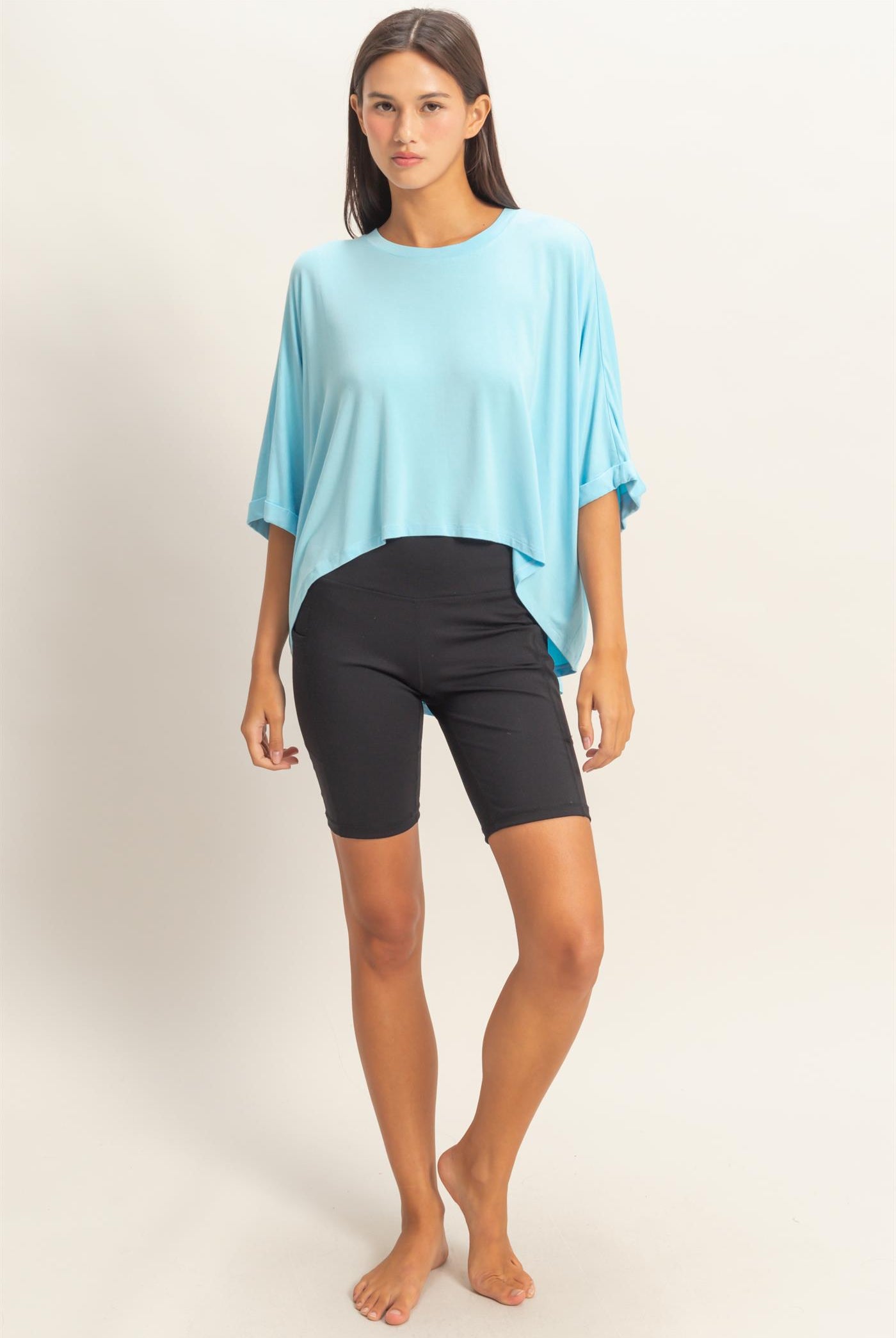 Wholesale Relaxed High-Low Batwing Sleeve Top Shirts DZ26A742 BLUE DOUBLE ZERO