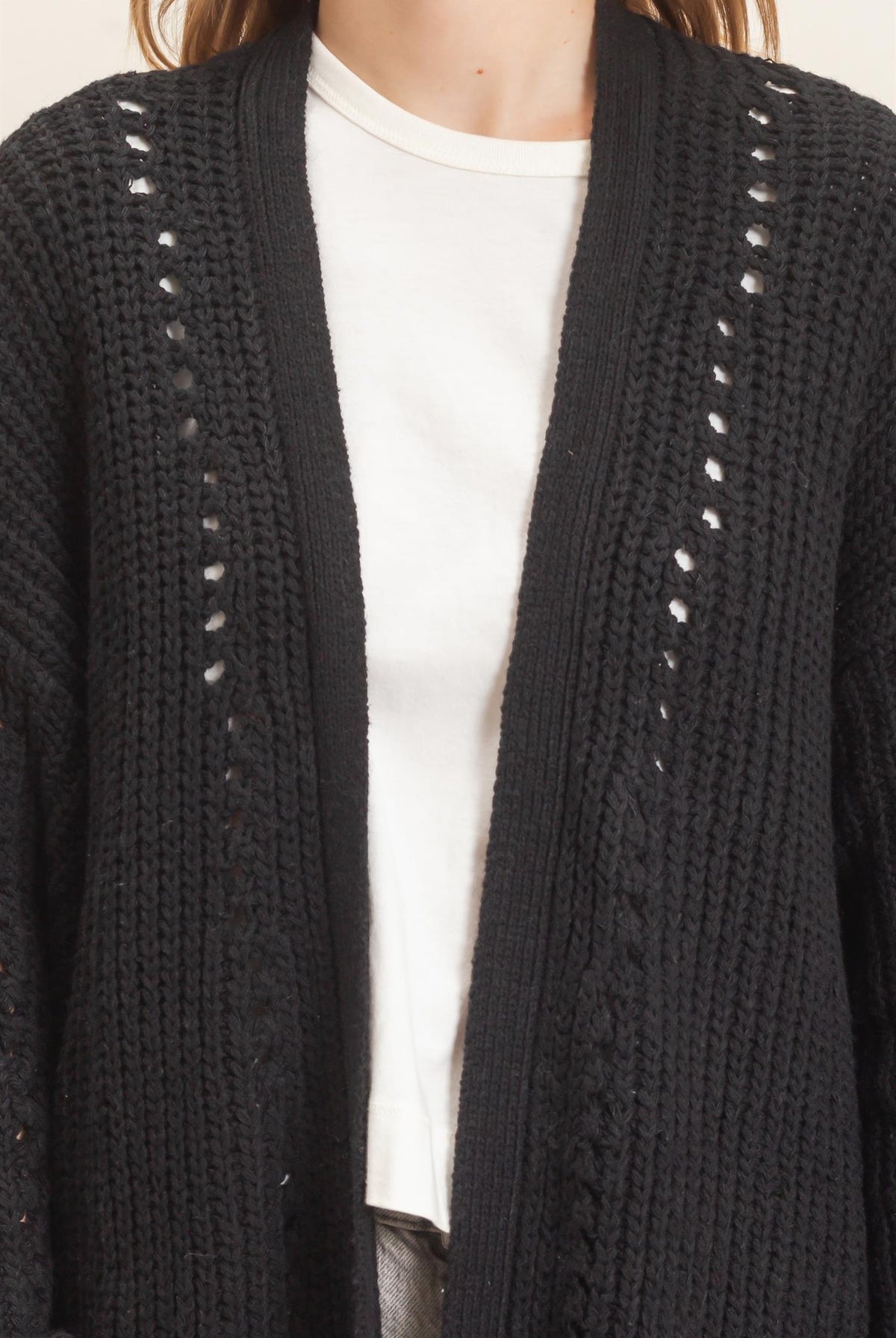 Wholesale Open-Front Cardigan Cardigans HF26C410 BLACK HYFVE