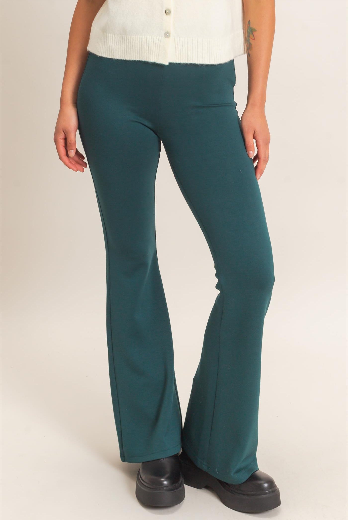 Wholesale Flared Elastic Waist Pants Pants DZ26E393 DEEP GREEN DOUBLE ZERO