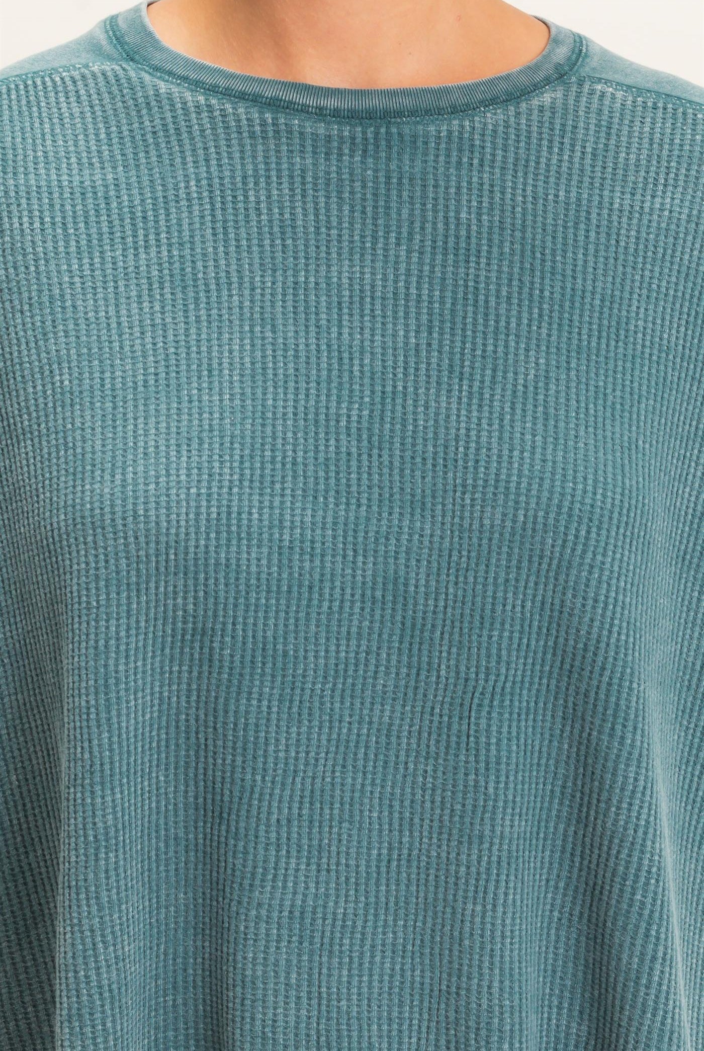 Wholesale Oversized Mineral Washed Waffle Knit Top Clothing Tops DZ26E654 DARK TEAL DOUBLE ZERO