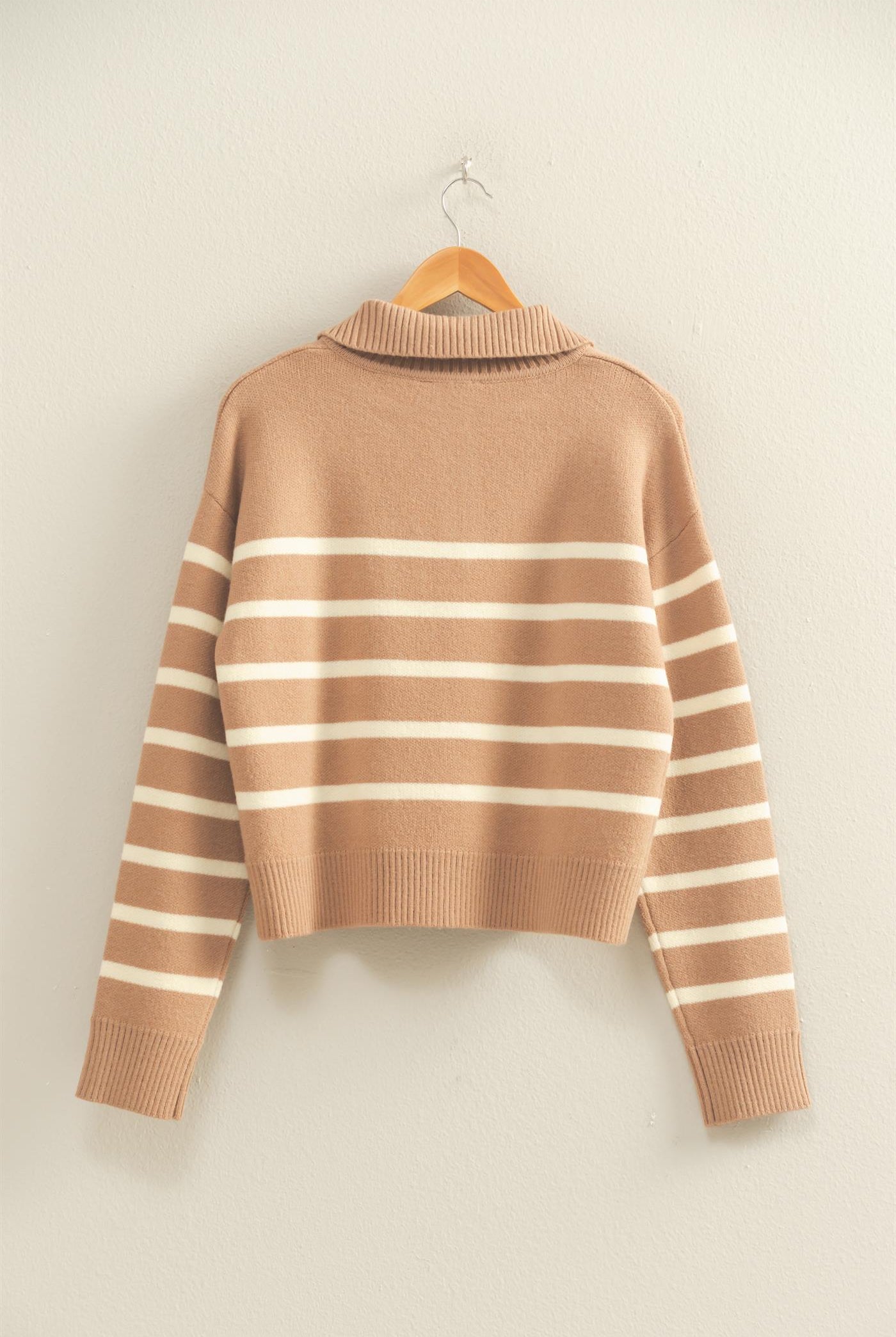 Wholesale Striped Half Zip Sweater Sweaters DZ25E282 DARK TAUPE/CREAM DOUBLE ZERO