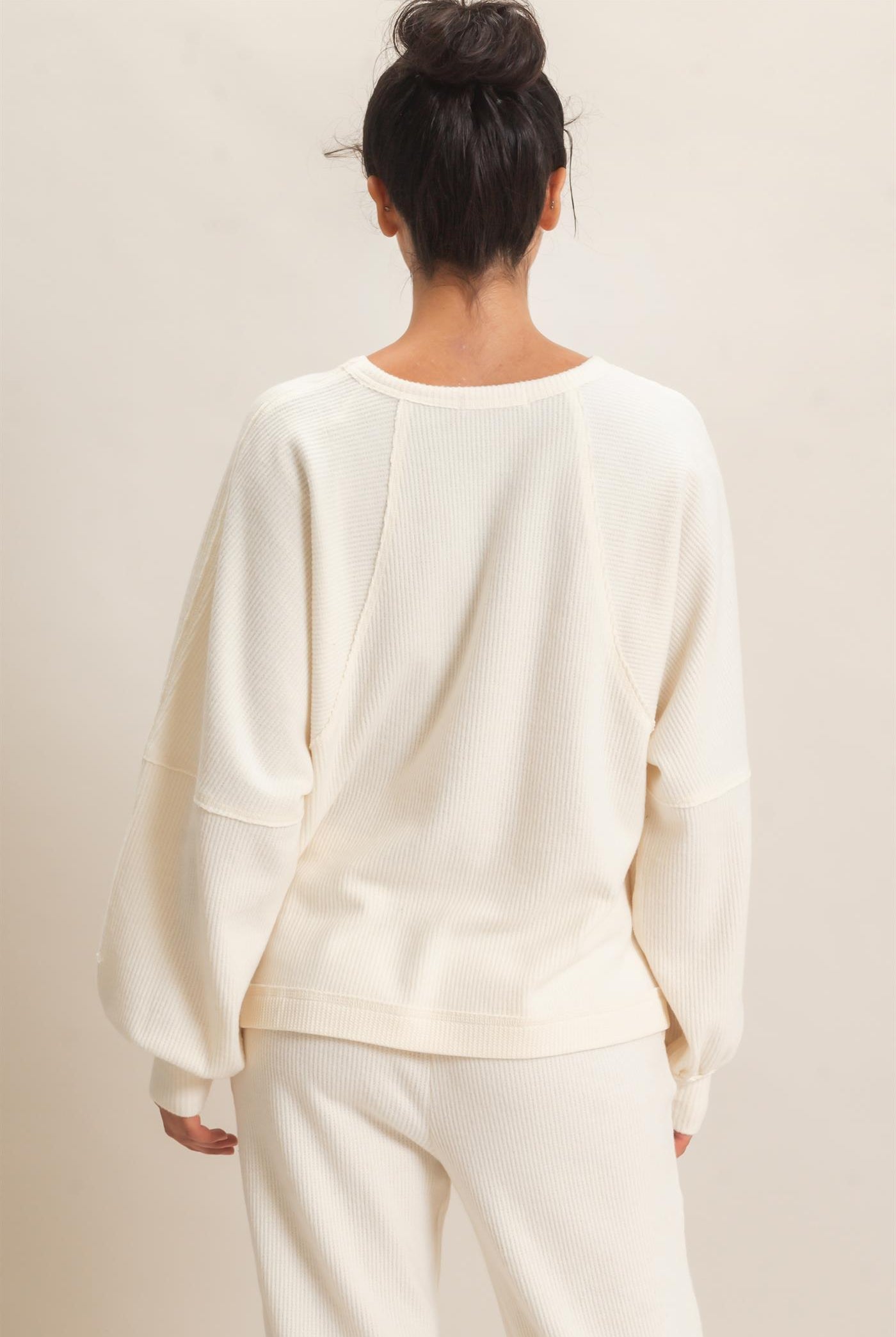 Wholesale Brushed Waffle Long Sleeve Top Clothing Tops DZ26F312 CREAM DOUBLE ZERO