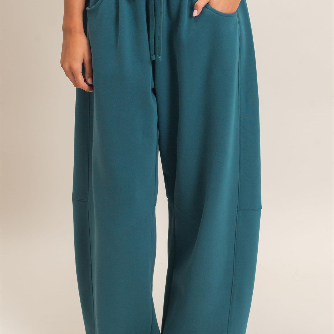Wholesale Drawstring Waist Barrel Sweatpants Pants DZ26E290 DARK TEAL DOUBLE ZERO