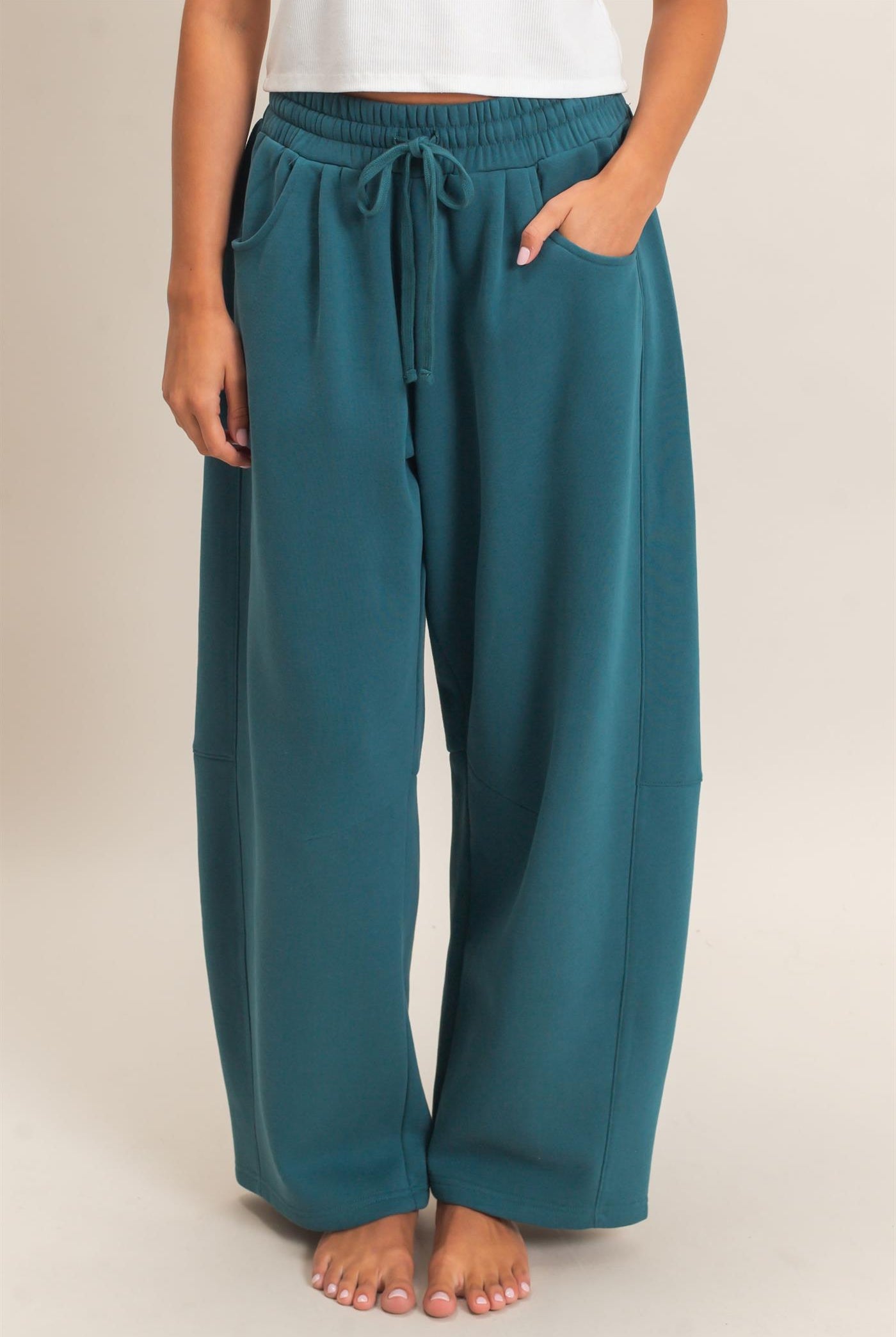 Wholesale Drawstring Waist Barrel Sweatpants Pants DZ26E290 DARK TEAL DOUBLE ZERO
