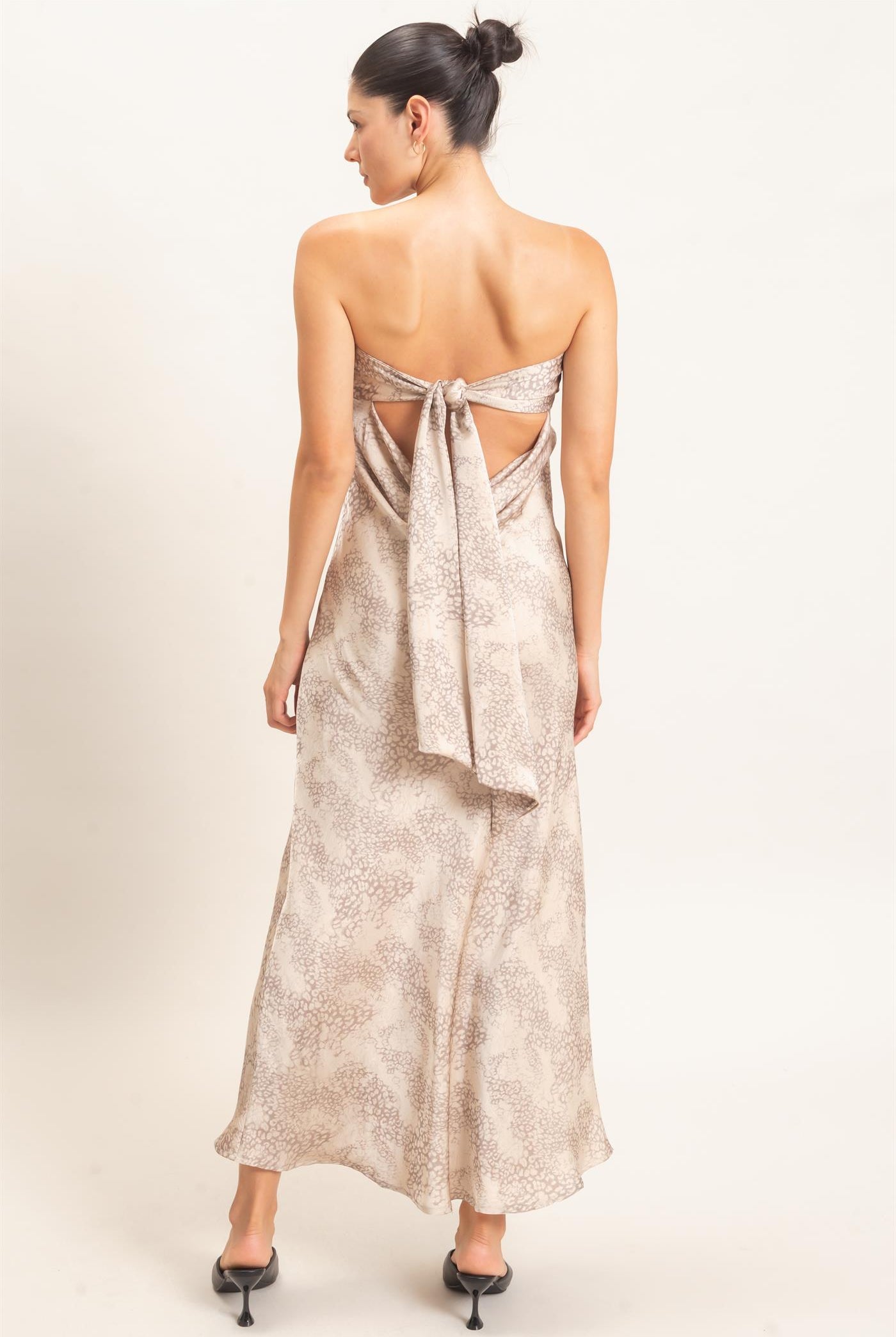 Wholesale Satin Patterned Maxi Dress Dresses HF26F029 TAUPE HYFVE