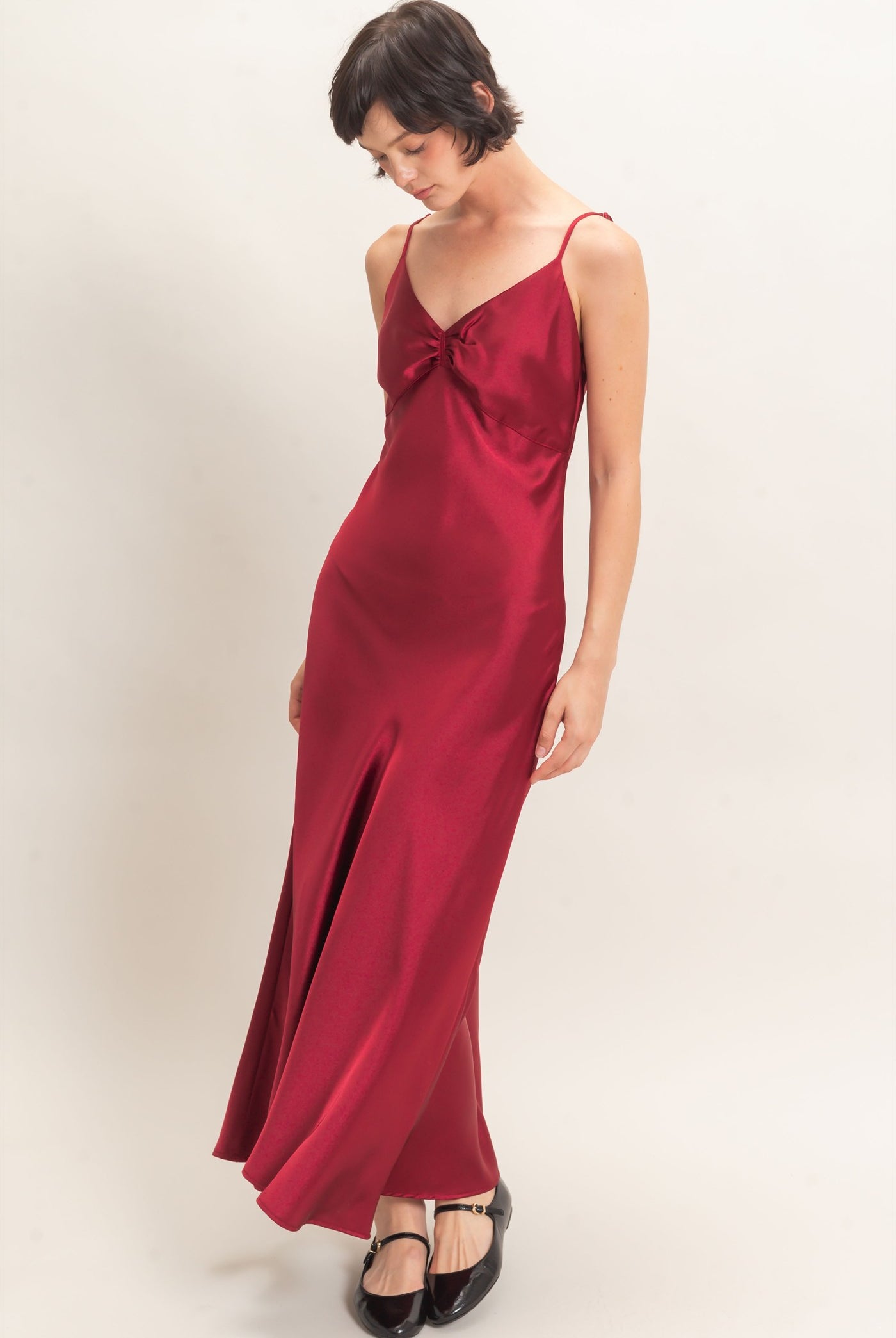 Wholesale Satin Slip Dress With Spaghetti Straps Dresses DZ26E380 BURGUNDY DOUBLE ZERO
