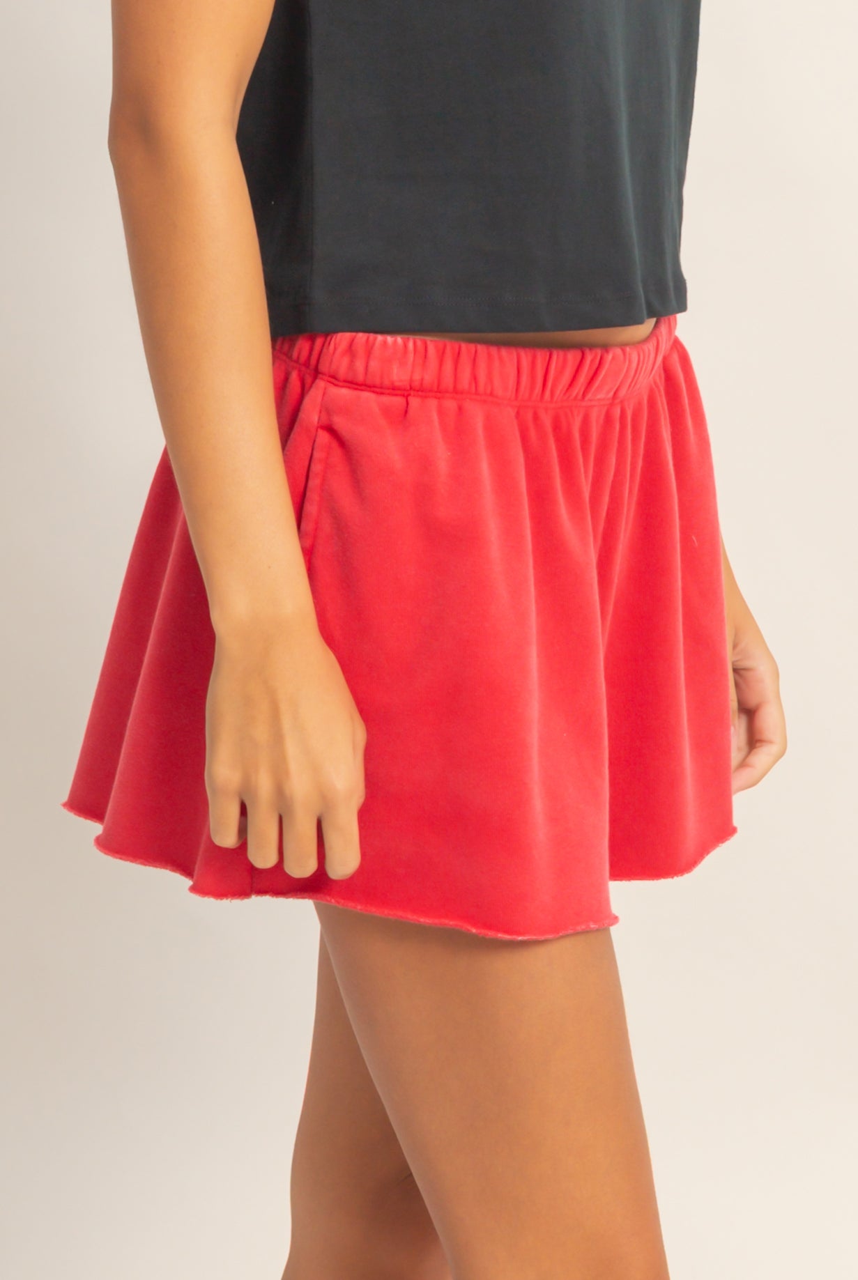 Wholesale Mineral Wash French Terry Shorts Shorts DZ26C040 RED DOUBLE ZERO