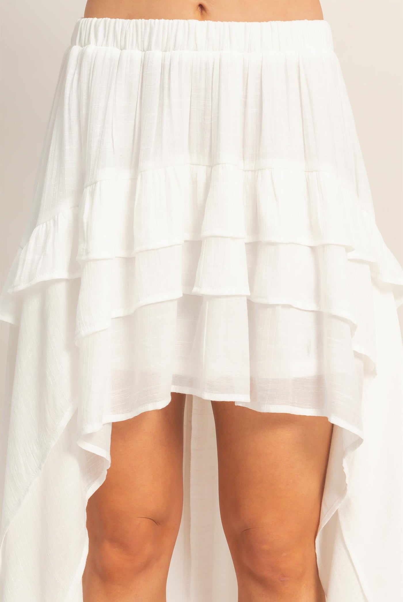 Wholesale Tiered Ruffle High-Low Skirt Skirts HF26C194 WHITE HYFVE