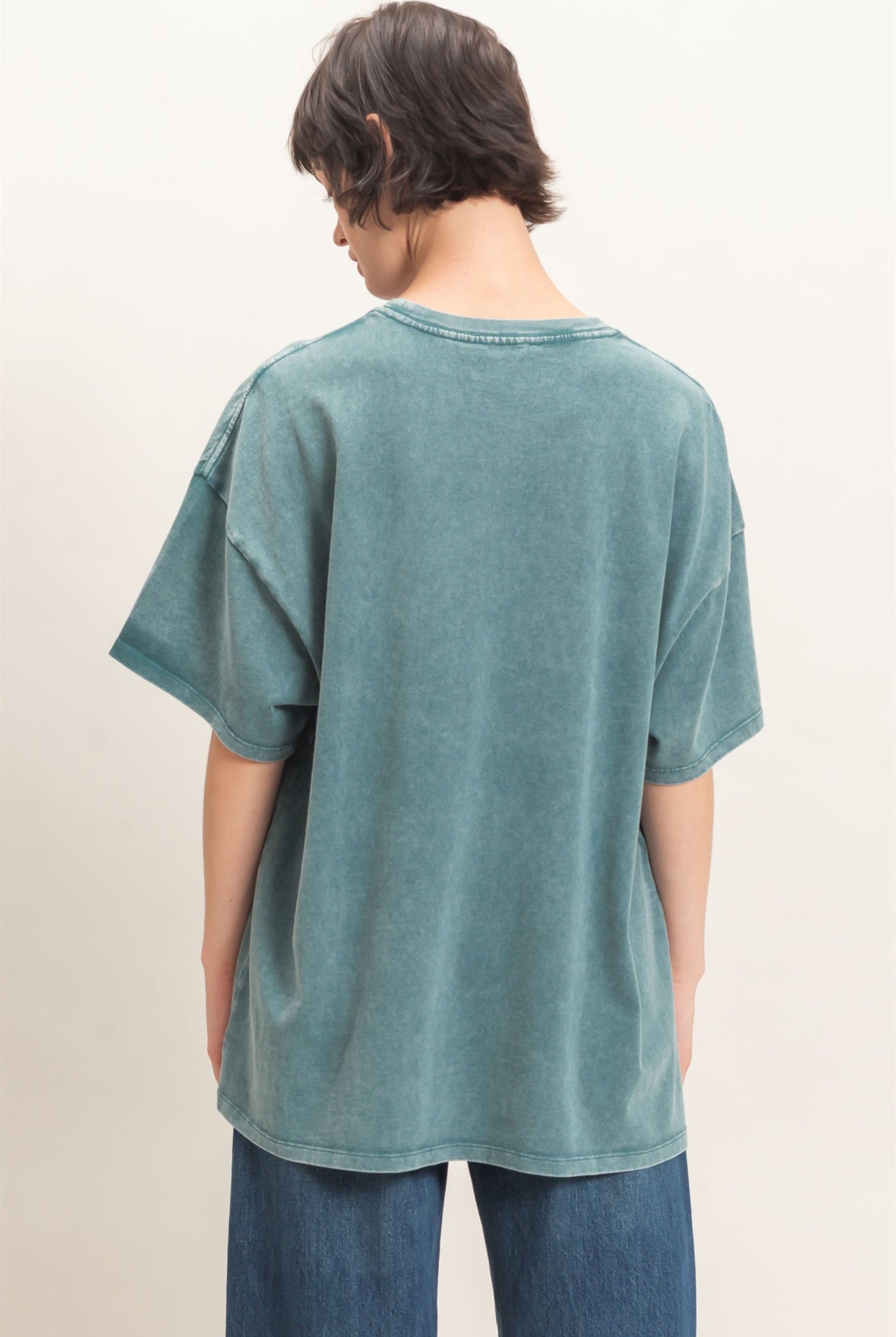 Wholesale Mineral Wash Oversized Crew Neck T-Shirts Clothing Tops DZ26C961 DARK TEAL DOUBLE ZERO