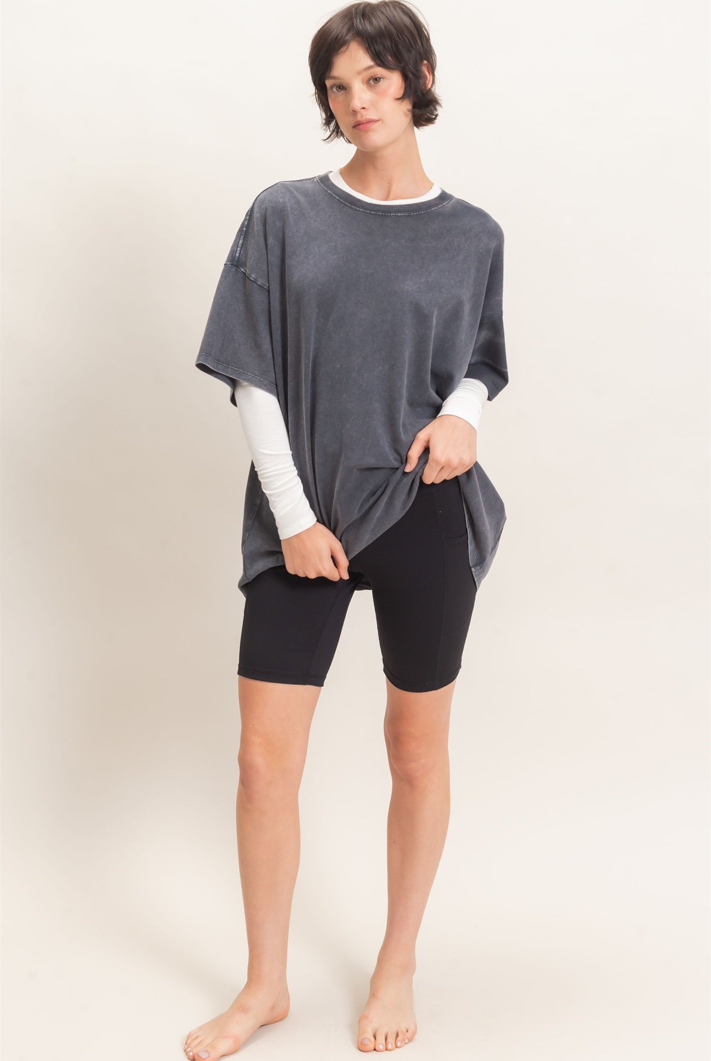 Wholesale Mineral Wash Oversized Crew Neck T-Shirts Clothing Tops DZ26C961 CHARCOAL DOUBLE ZERO