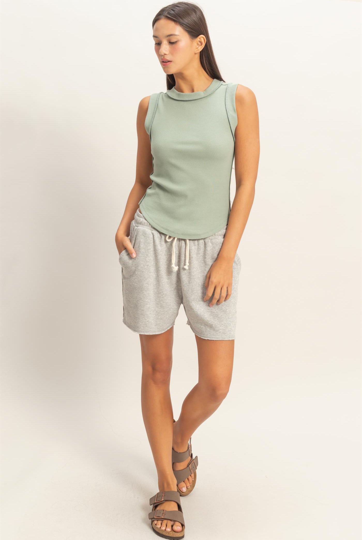 Wholesale Seam Detail Tank Top Tank Tops DZ26A369 SAGE GREEN DOUBLE ZERO