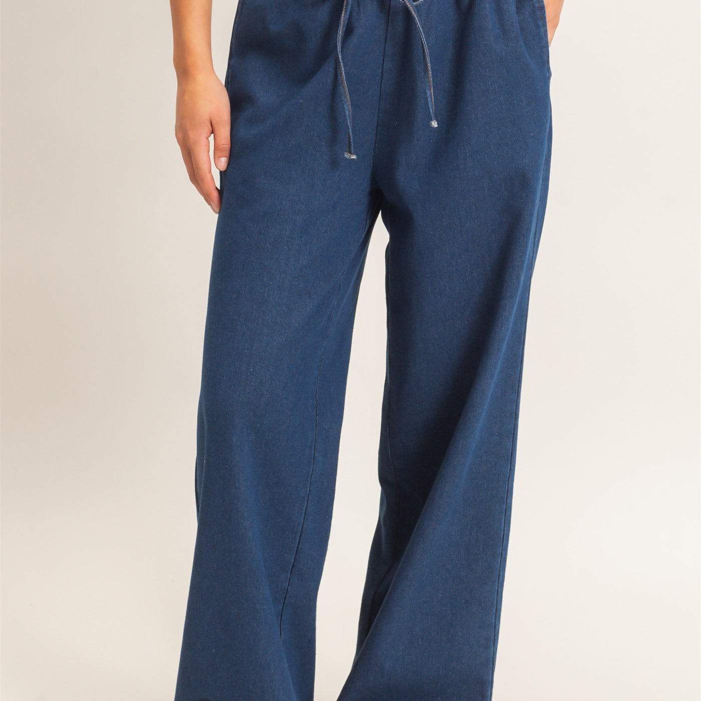 Wholesale Elastic Waist Wide Leg Denim Pants Pants DZ26E331 DARK BLUE DOUBLE ZERO