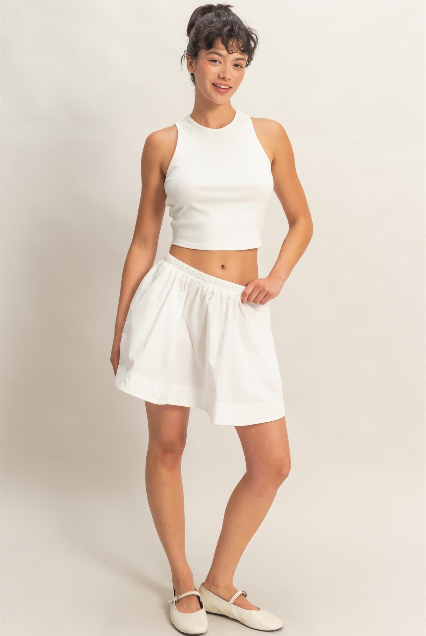 Wholesale Sleeveless Ribbed Top And Skirt Set Clothing DZ26C346-SET WHITE DOUBLE ZERO