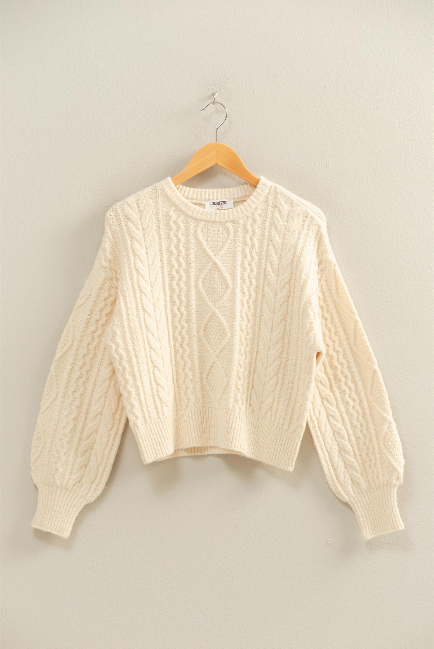 Wholesale Cable Knit Balloon Sleeve Sweater Sweaters DZ25F126 CREAM DOUBLE ZERO