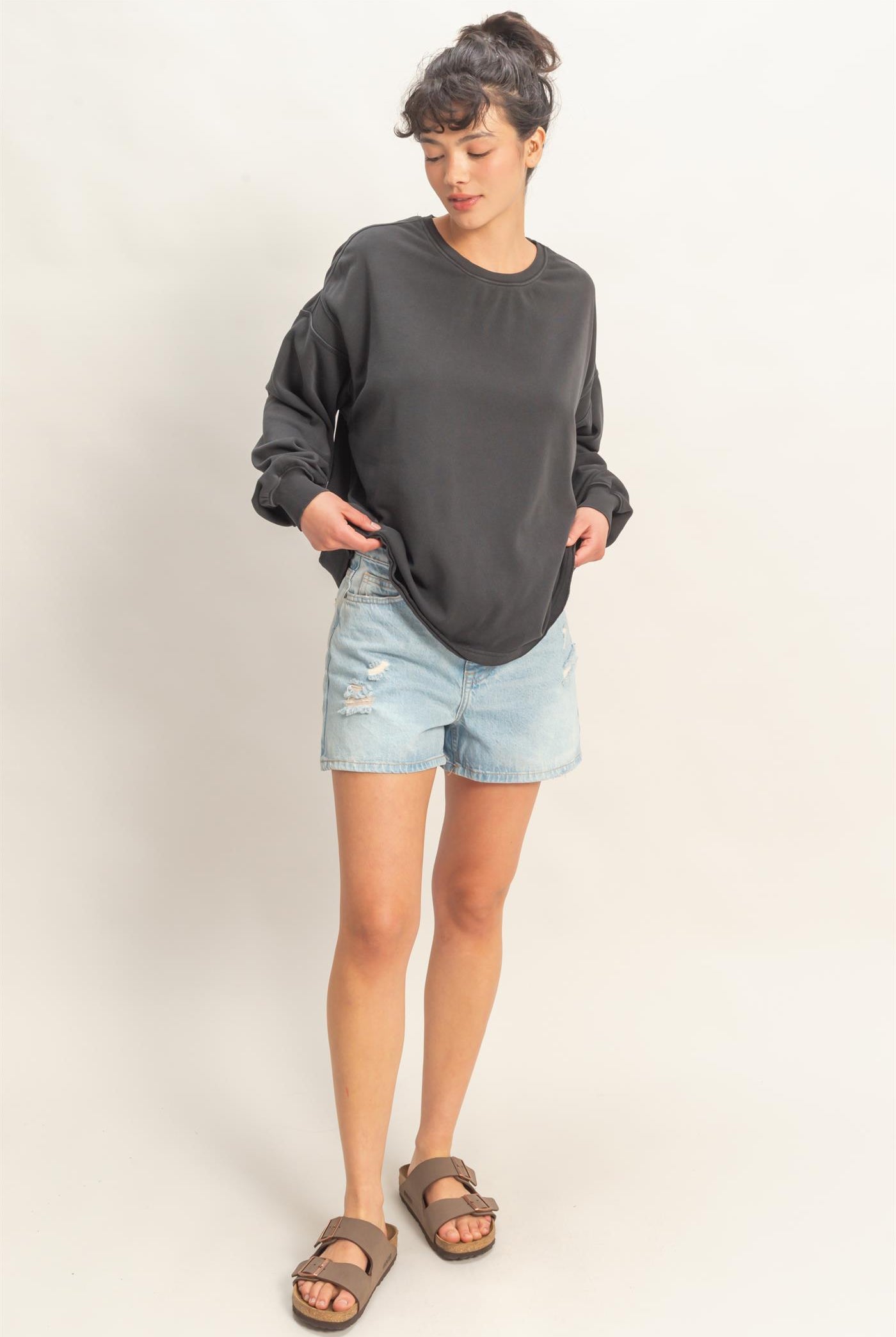 Wholesale Oversized Cross Detail Open Back Sweatshirt Clothing Tops DZ26E050 BLACK DOUBLE ZERO