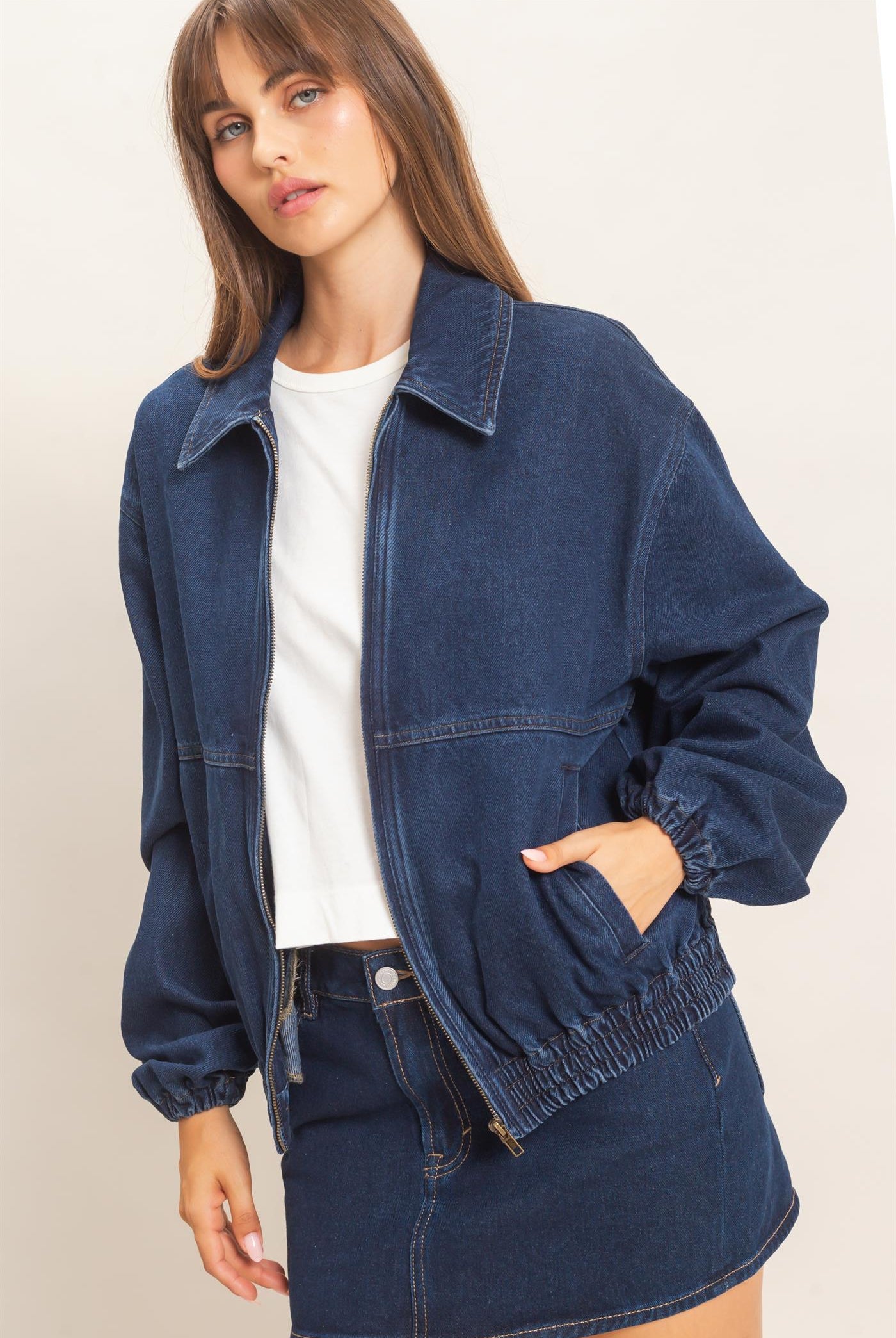 Wholesale Enzyme Wash Denim Jacket Coats & Jackets HF26C924 DARK DENIM HYFVE