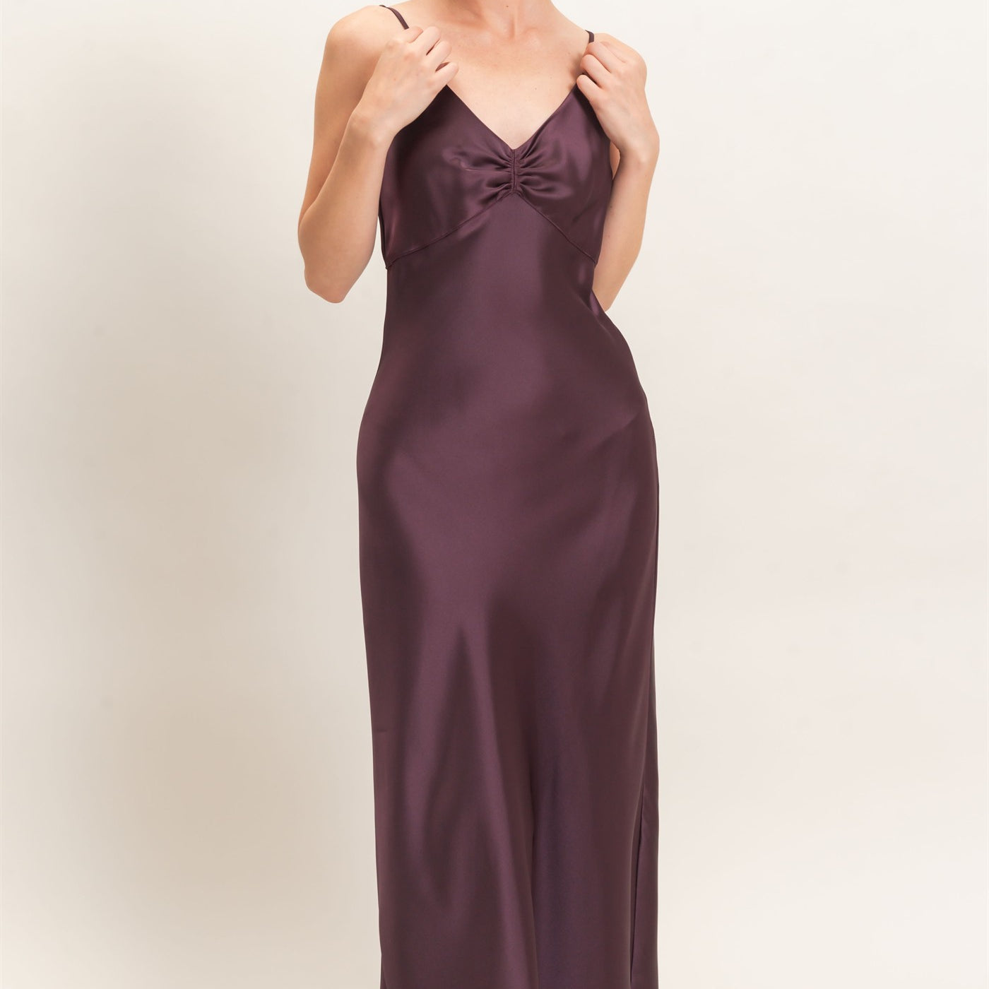 Wholesale Satin Slip Dress With Spaghetti Straps Dresses DZ26E380 DARK CHERRY DOUBLE ZERO
