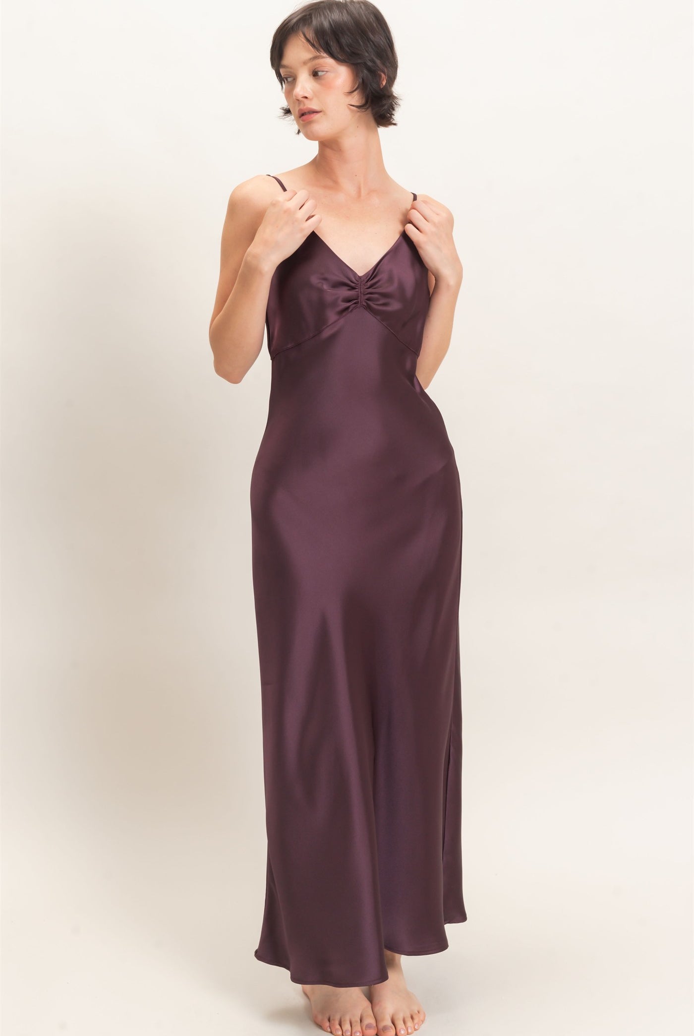 Wholesale Satin Slip Dress With Spaghetti Straps Dresses DZ26E380 DARK CHERRY DOUBLE ZERO