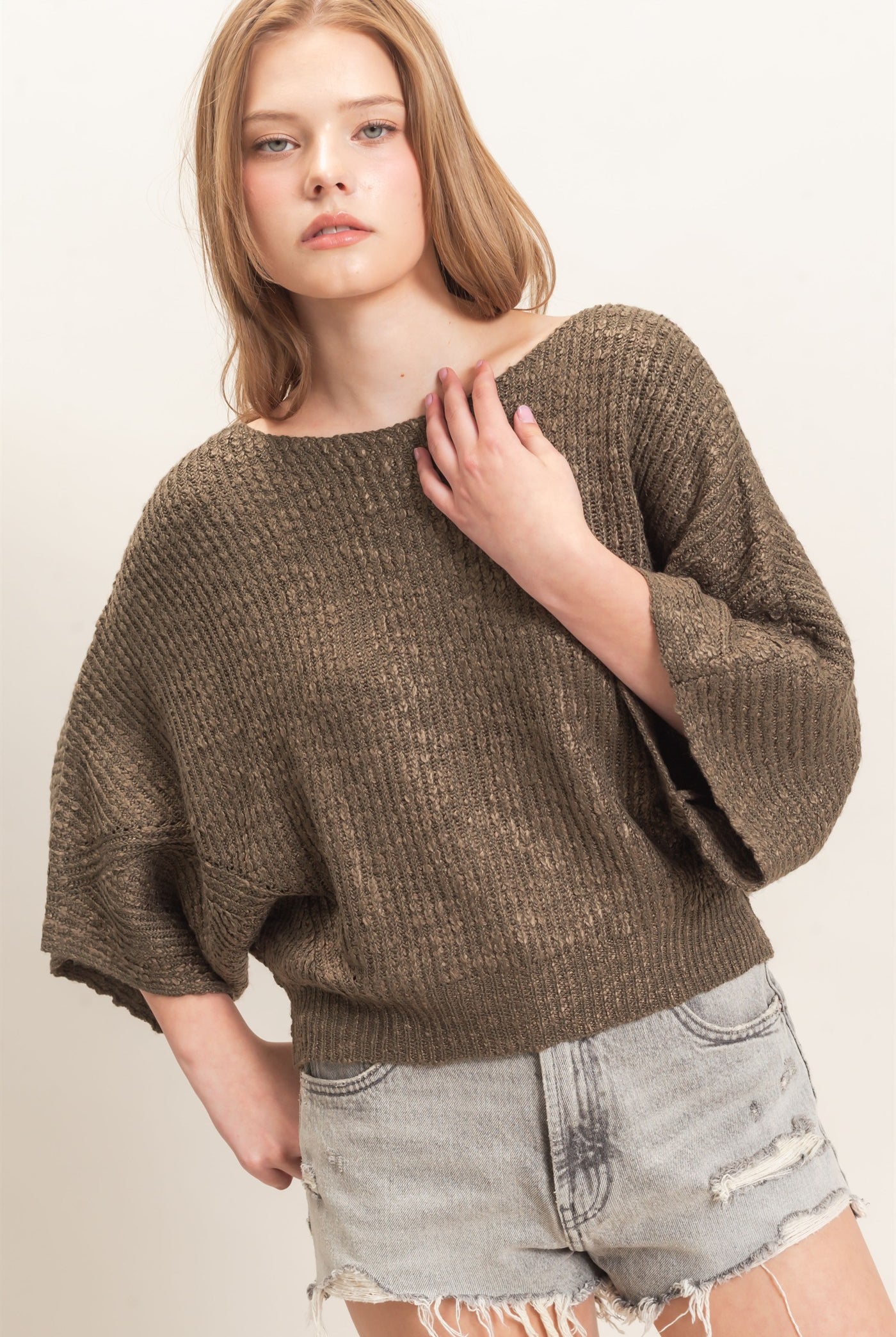 Wholesale Ribbed Boat Neck Sweater Sweaters HF26F201 OLIVE HYFVE