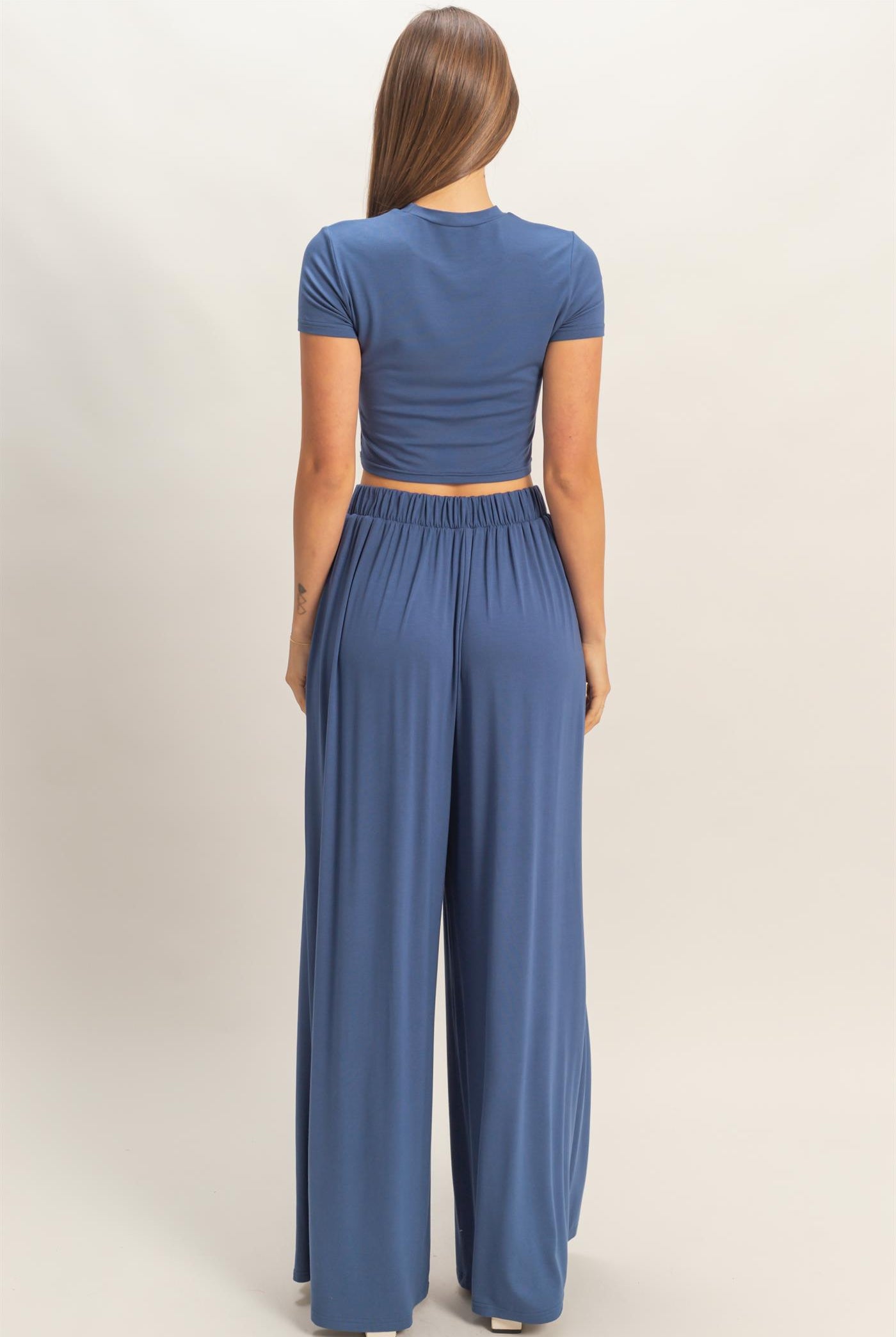 Wholesale Short Sleeve Top & Wide Leg Pants Set Clothing HF26C310-SET-D MIDNIGHT NAVY HYFVE