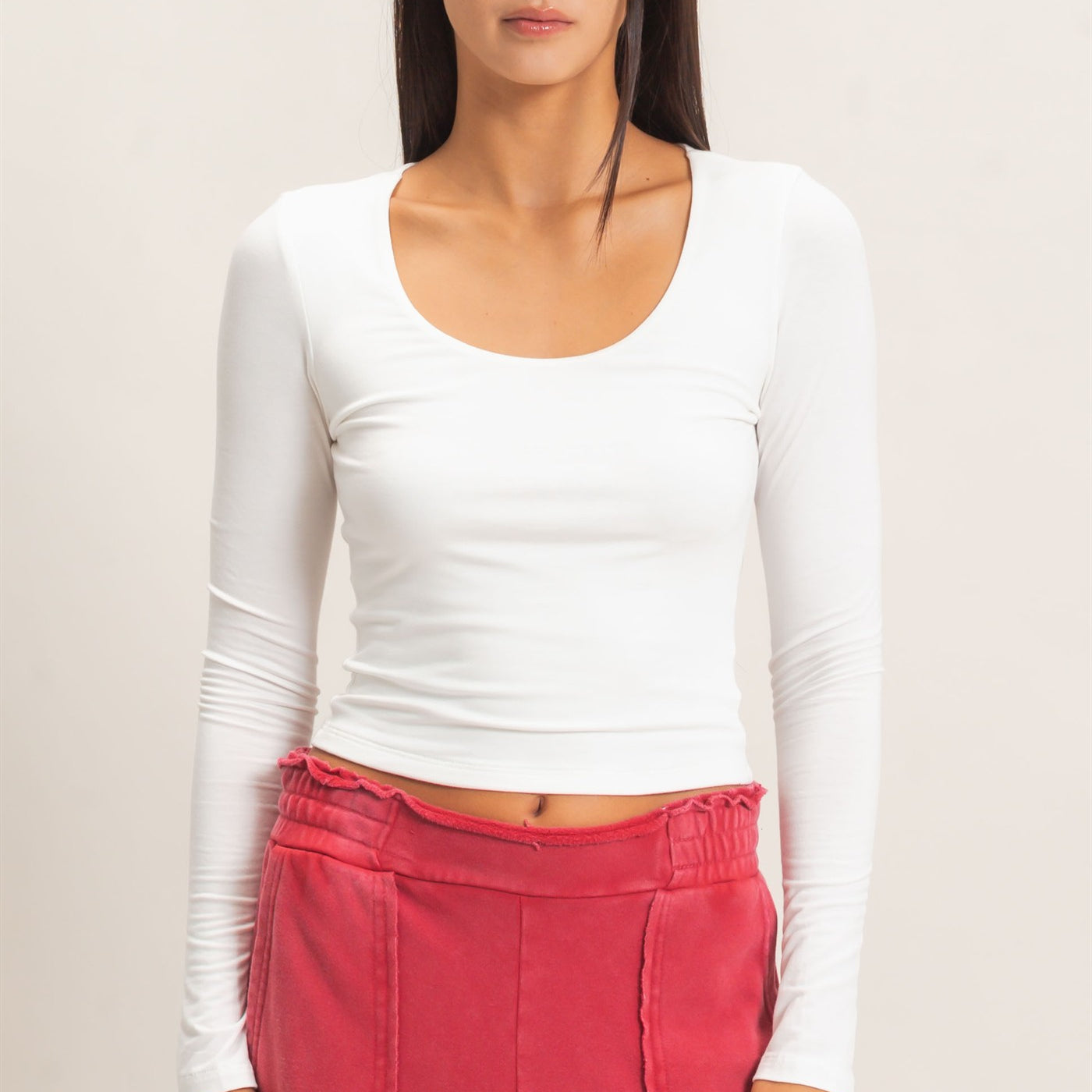 Wholesale Scoop Neck Long Sleeve Top Clothing Tops DZ26E250 OFF WHITE DOUBLE ZERO