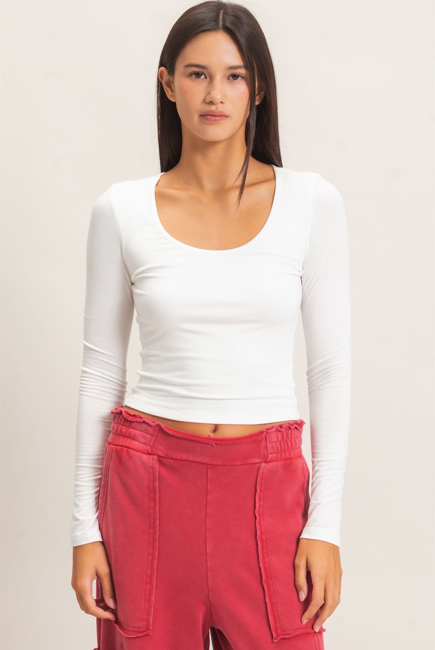 Wholesale Scoop Neck Long Sleeve Top Clothing Tops DZ26E250 OFF WHITE DOUBLE ZERO