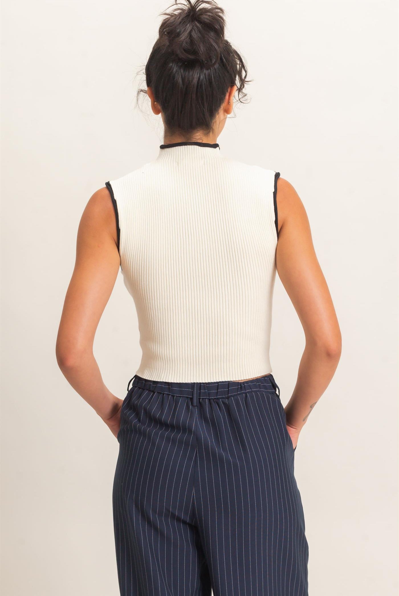 Wholesale Ribbed Mock Neck Sleeveless Top Clothing Tops DZ26E777 CREAM DOUBLE ZERO
