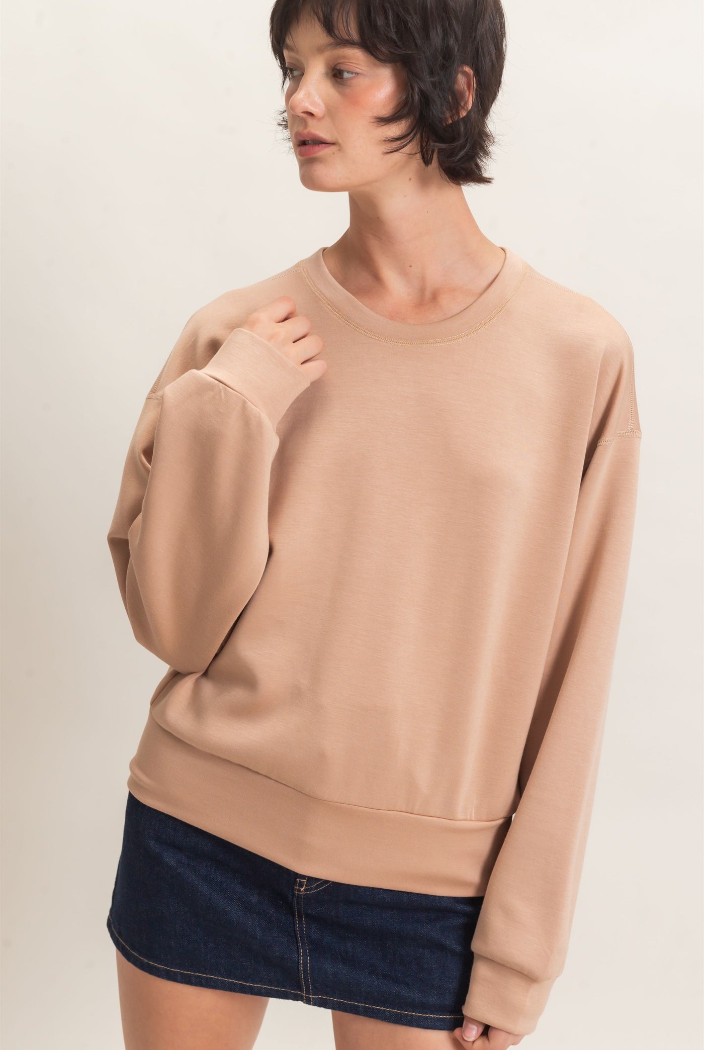 Wholesale Crew Neck Sweatshirt Sweatshirts DZ26C966 DARK TAUPE DOUBLE ZERO